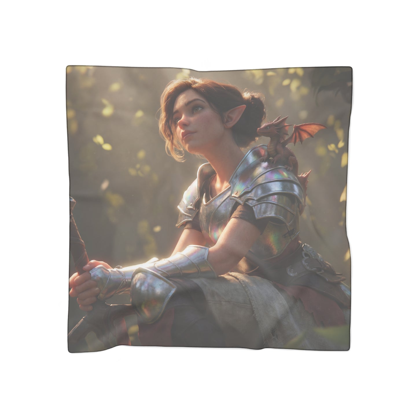 Elven Sentinel with Dragon Companion Poly Scarf – Sunlit Grove Quietude