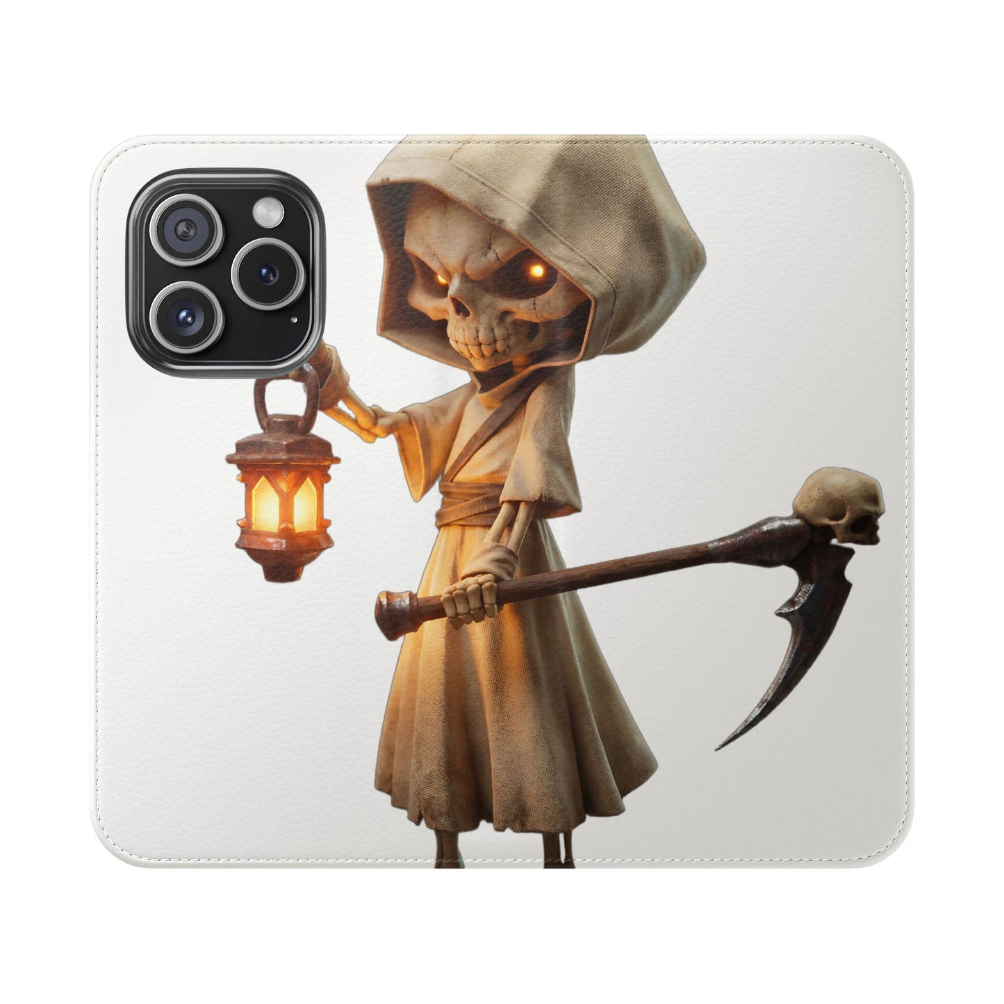 Lantern-Bearing Sentinel Flip Cases – Hooded Guardian with Scythe and Warm Glow