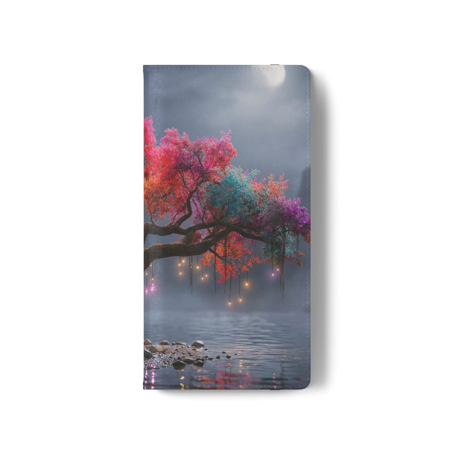 Chromatic Canopy Flip Cases – Rainbow Tree Moonlit Waterfall Scene