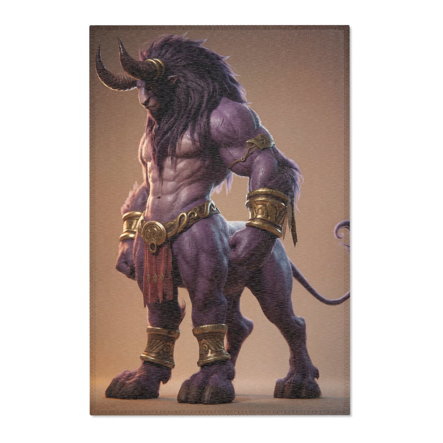 Purple Minotaur Guardian Area Rug – Warm Earth-Toned Mythic Presence