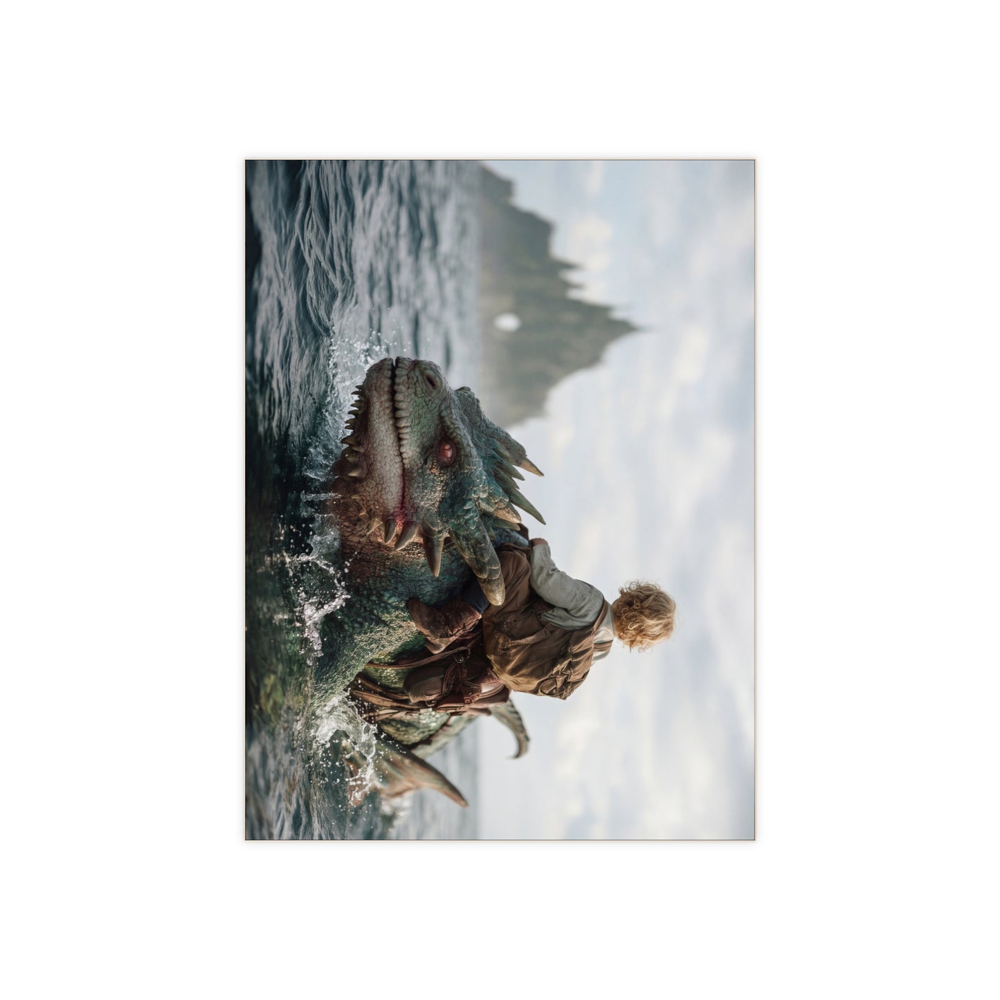 Child on Sea Dragon Ceramic Photo Tile – Voyage to the Misty Isle