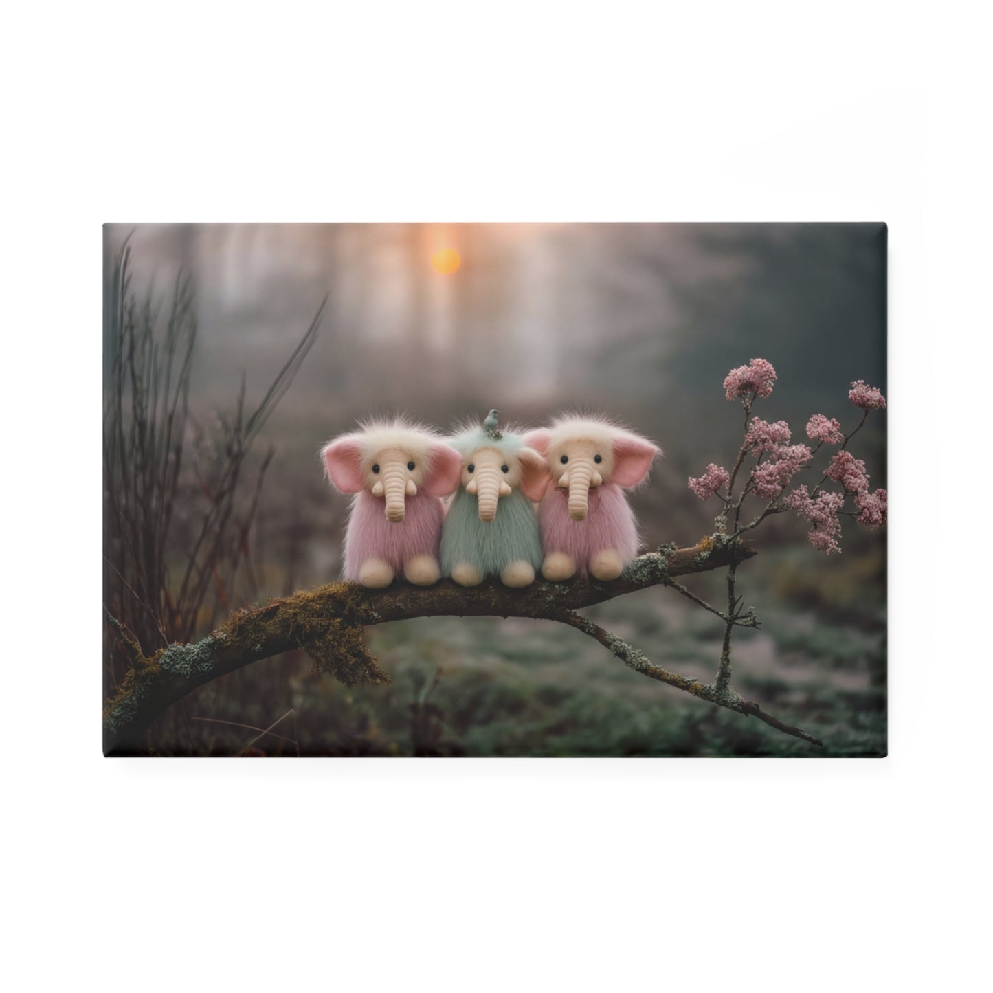 Fuzzy Forest Elephants Button Magnet, Rectangle (1 & 10 pcs) – Mossy Branch Guardianship