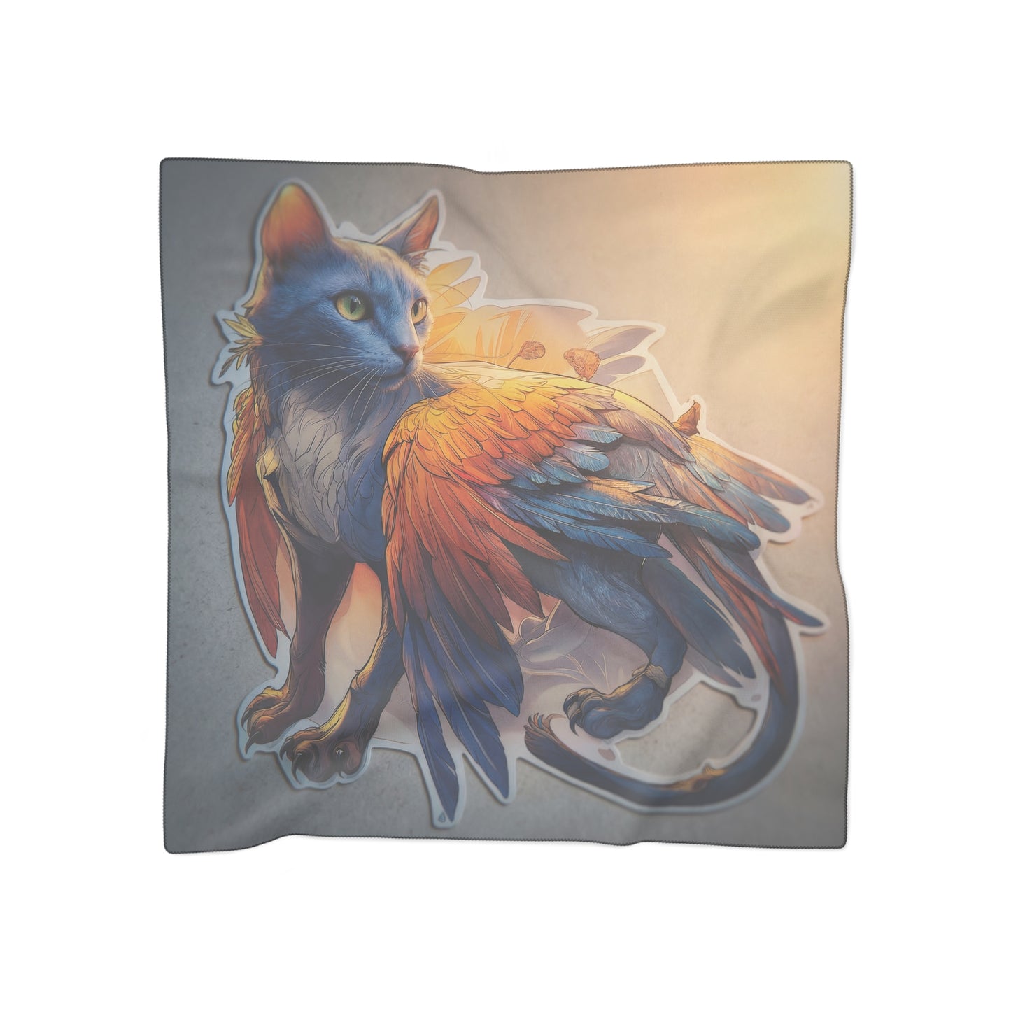 Azure Winged Cat Poly Scarf – Sunset Feathers and Quiet Gaze