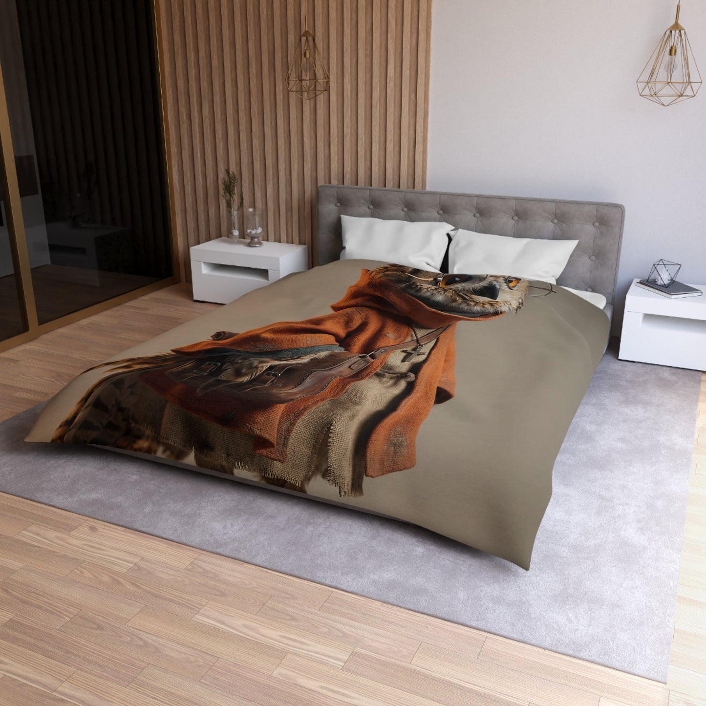 Wise Owl Scholar Microfiber Duvet Cover – Warm Amber Study Light