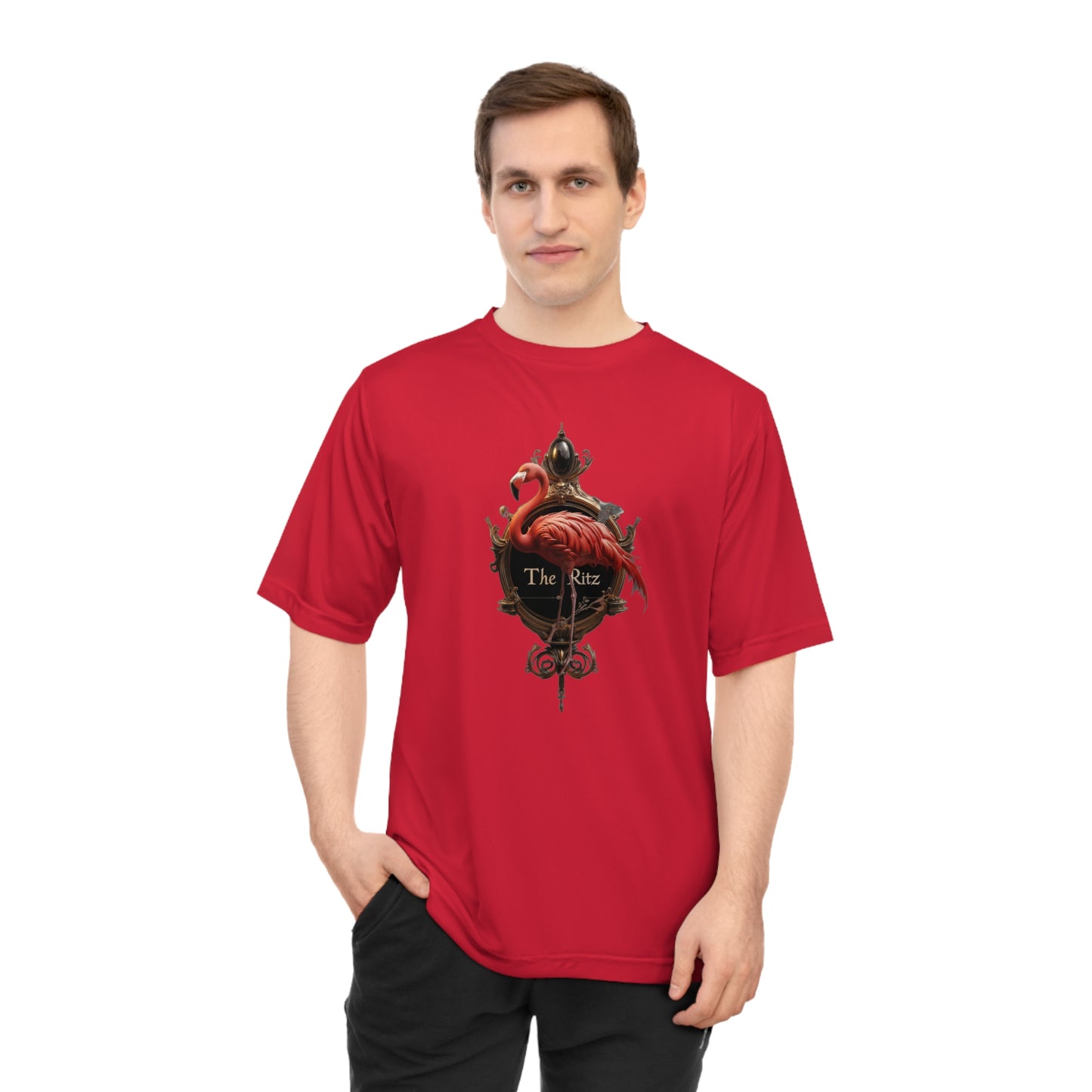 Crimson Flamingo Ornate Frame Tee – Golden Ritz Manor Emblem