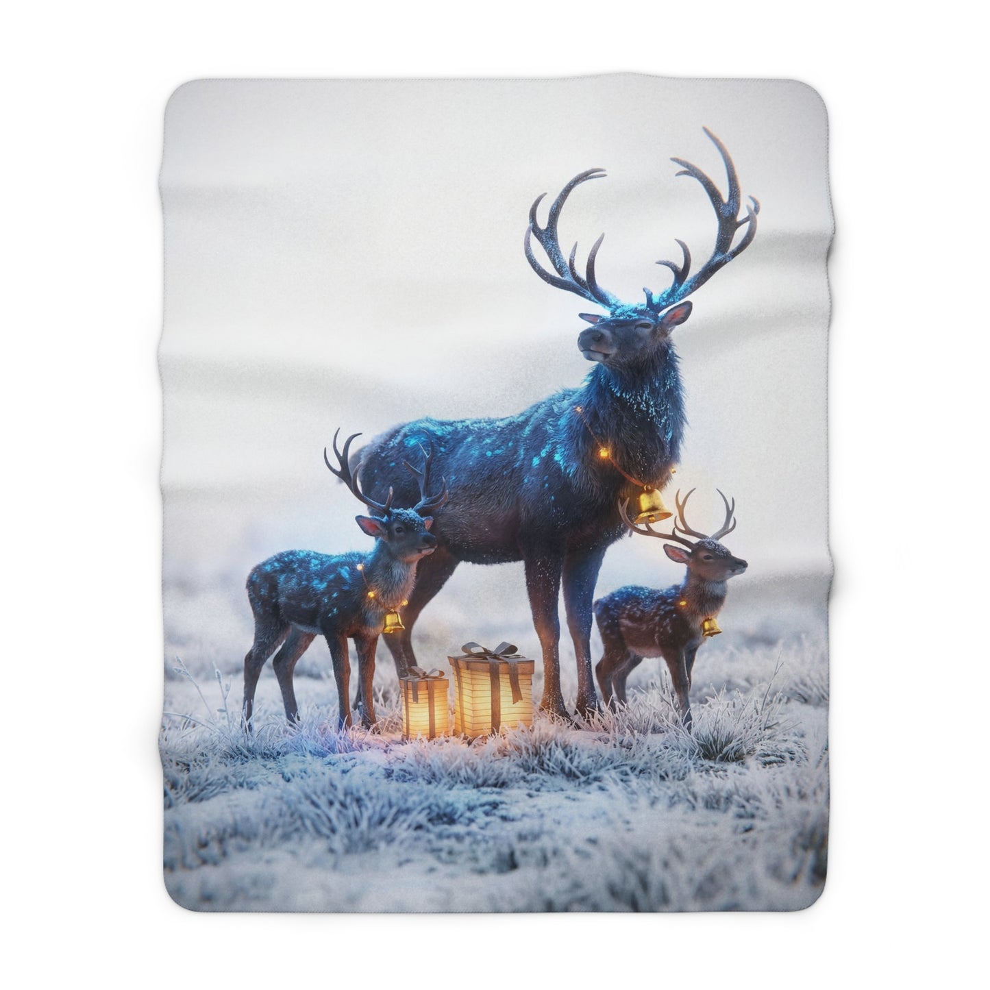 Frostbound Deer Family Sherpa Fleece Blanket – Winter’s Gentle Gift Givers
