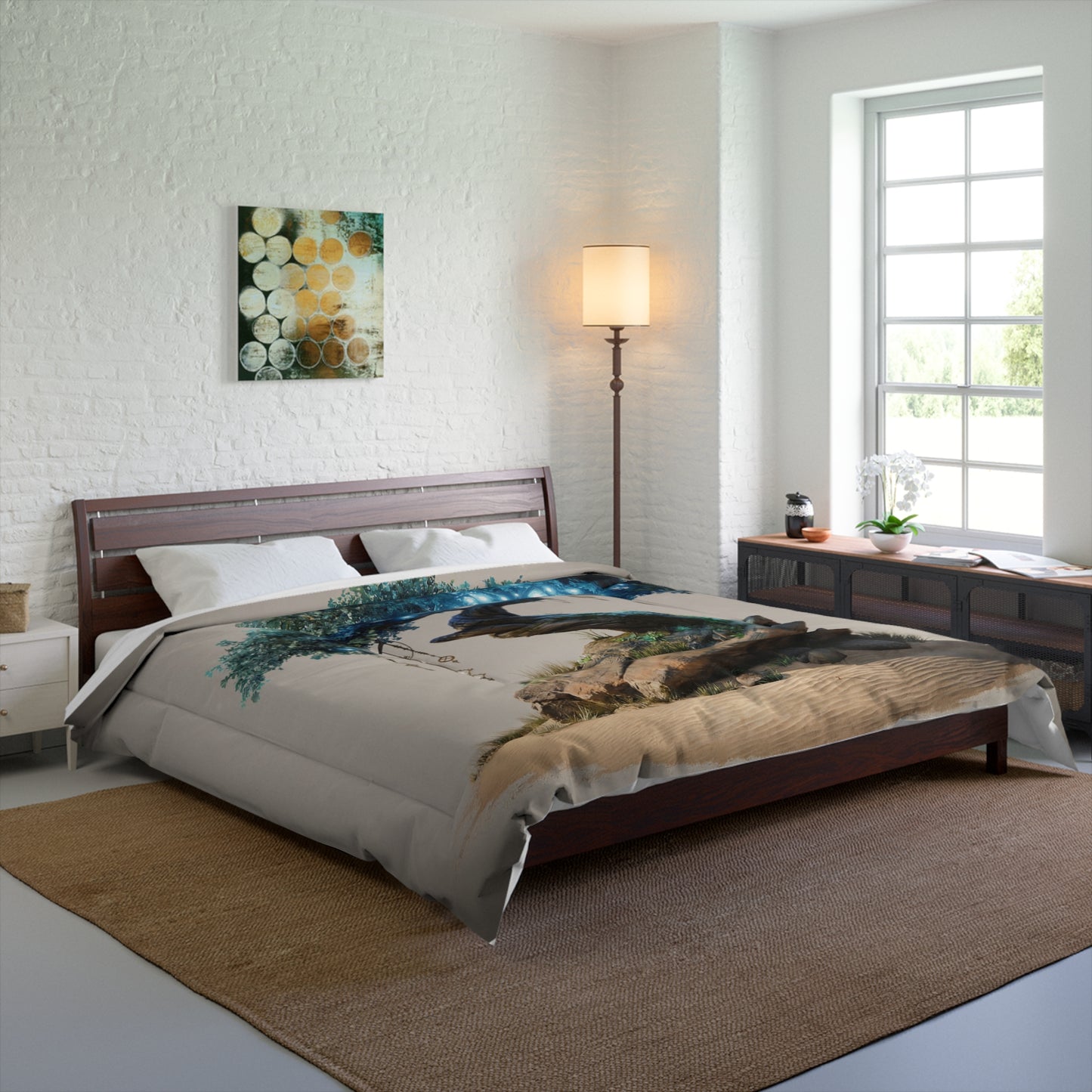 Luminescent Wisdom Tree Comforter – Azure Glow in the Desert
