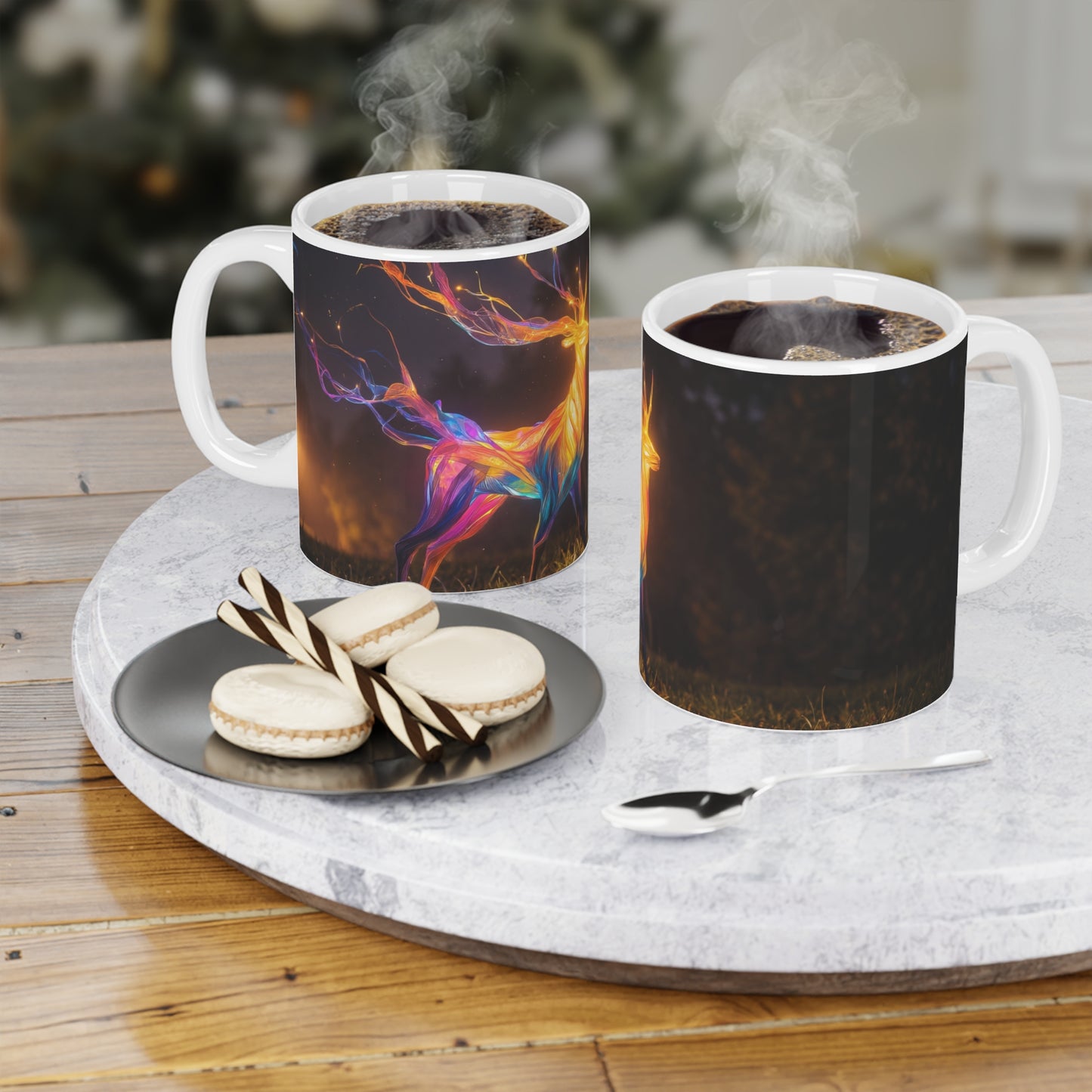 Chromatic Stag Ceramic Mugs (11oz\15oz\20oz) – Night Garden Luminescence