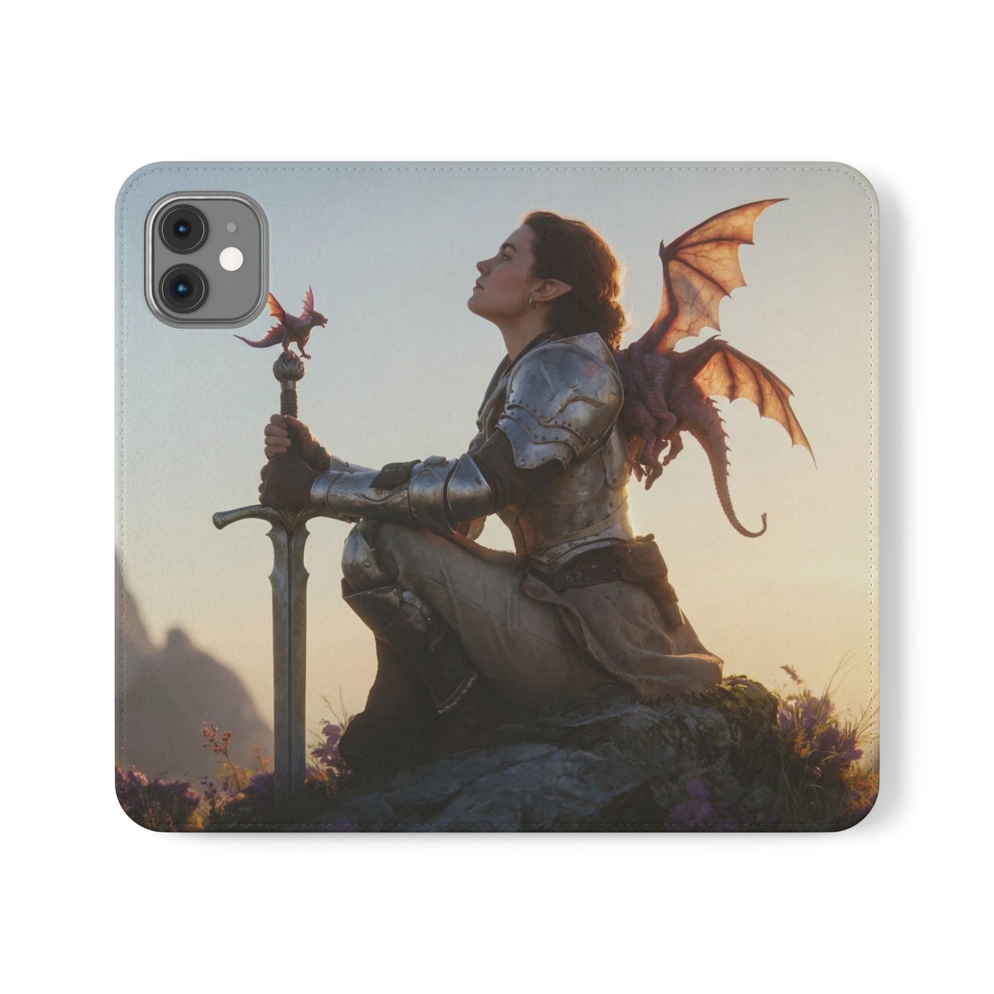 Dragon Knight Flip Cases – Sunlit Sentinel with Mini Drake and Sword