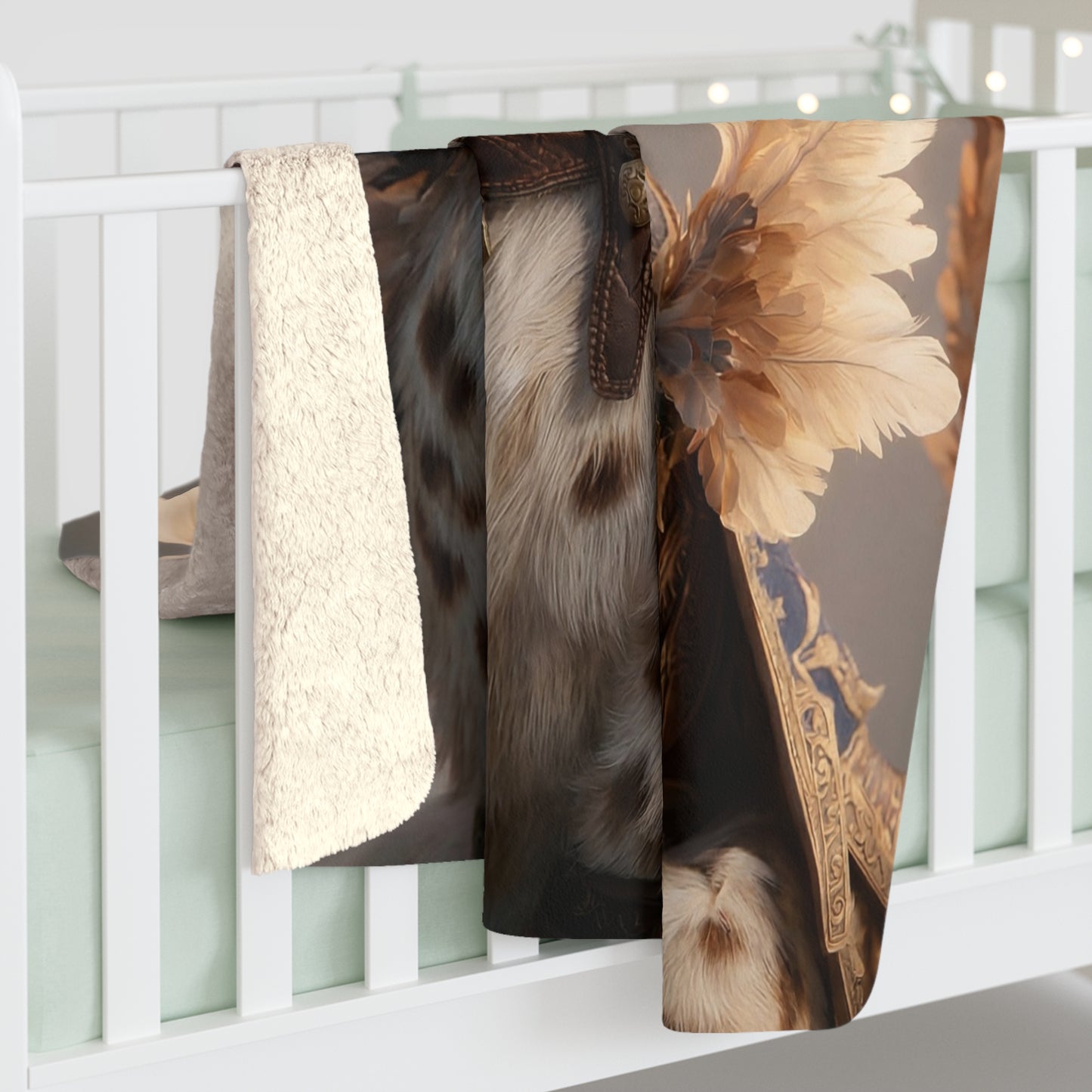 Radiant Feline Sentinel Sherpa Fleece Blanket – Sunlit Crowned Warrior Dreamscape