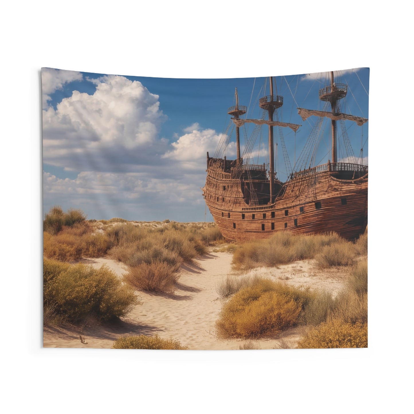Abandoned Galleon Wall Tapestry – Sun-Drenched Desert Mirage