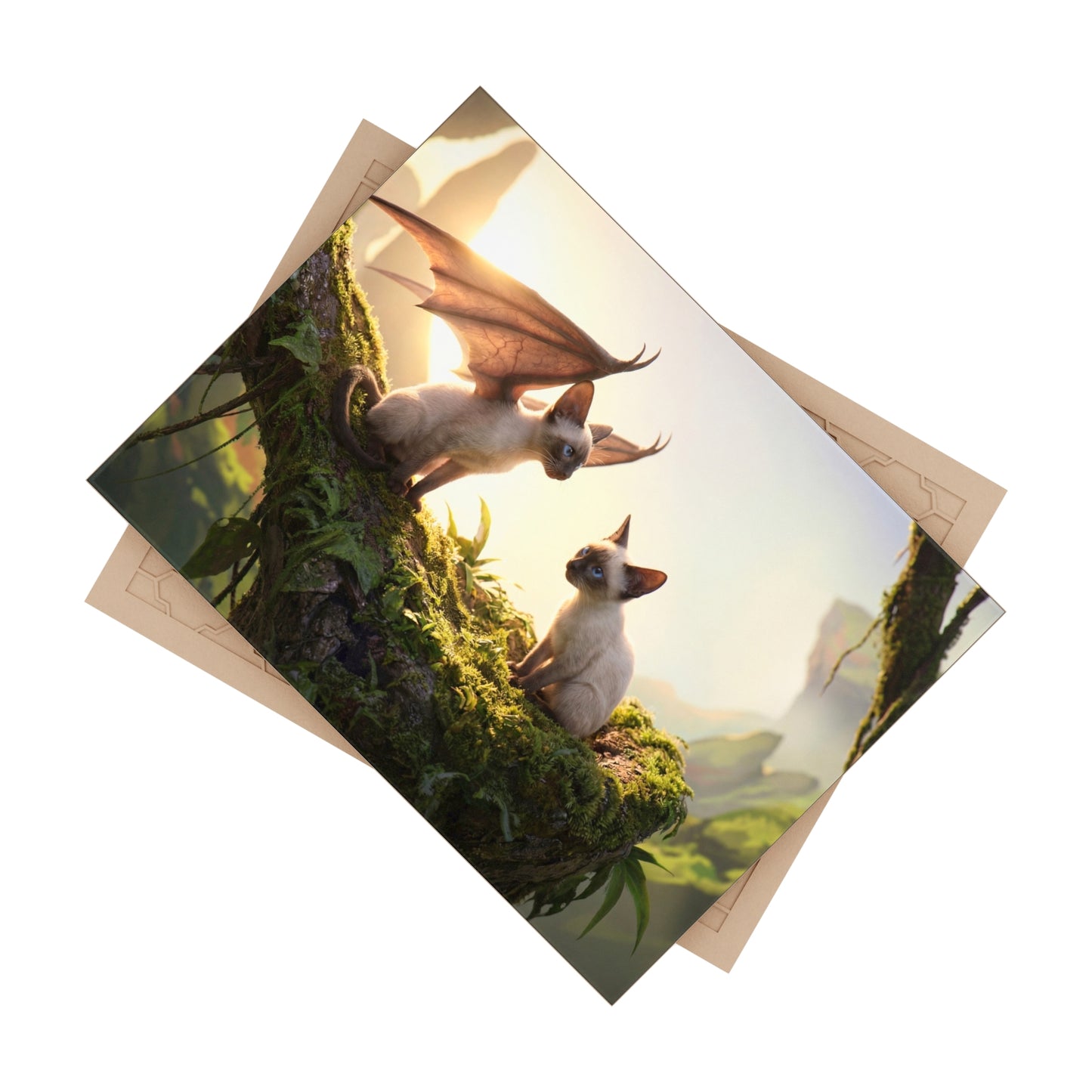 Winged Siamese Kittens Ceramic Photo Tile – Sunlit Canopy Whispers