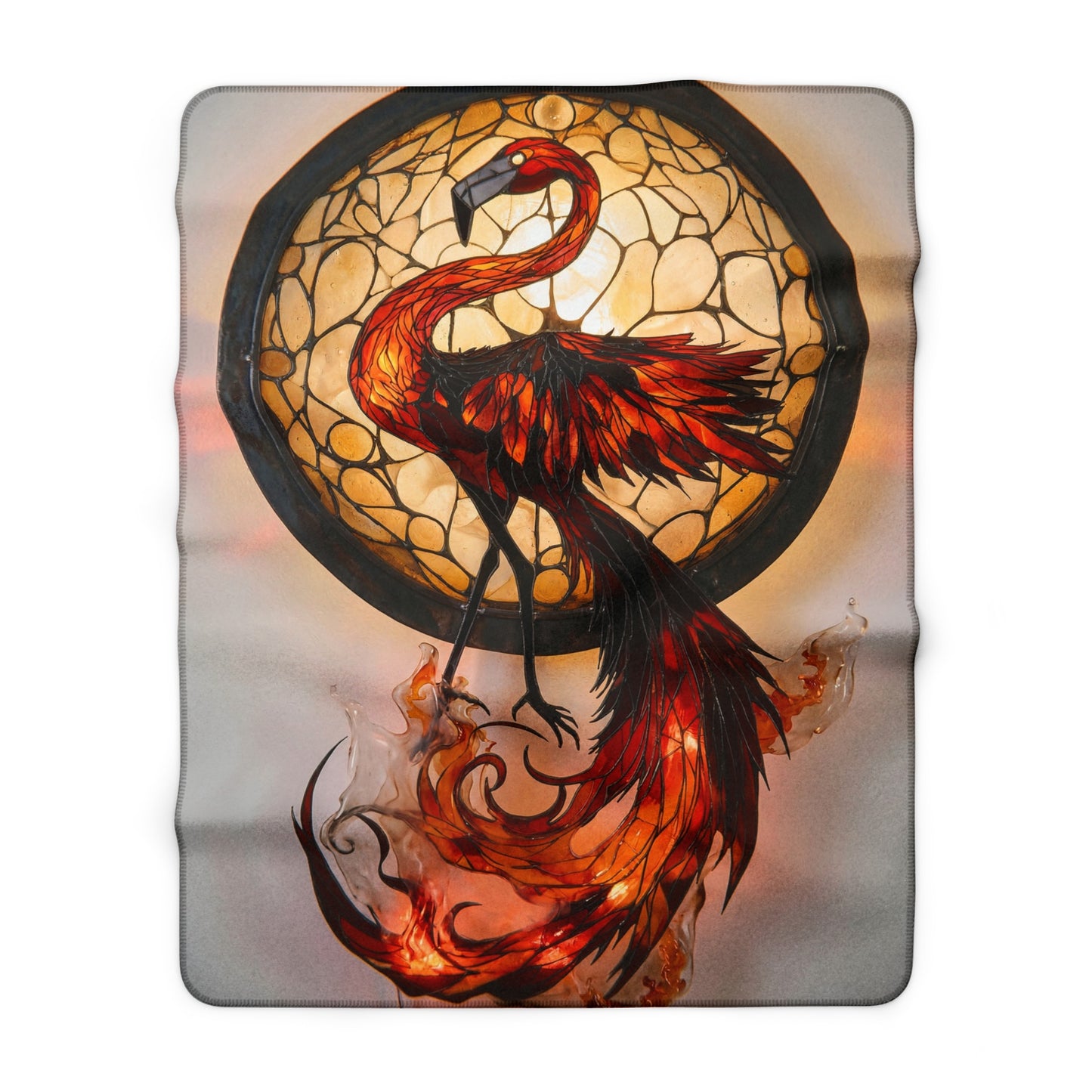 Stained Glass Phoenix Sherpa Fleece Blanket – Embered Talon Dreamscape
