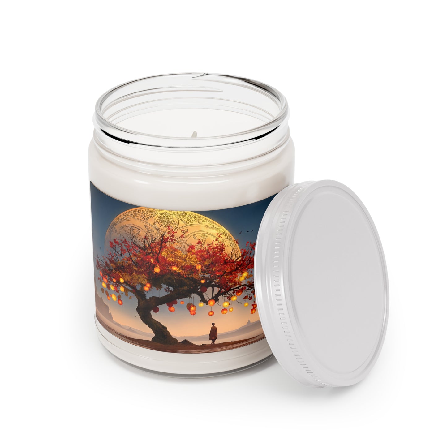 Lantern Tree Scented Soy Candles with White Lid, 9oz – Autumn’s Whisper Under a Celestial Moon