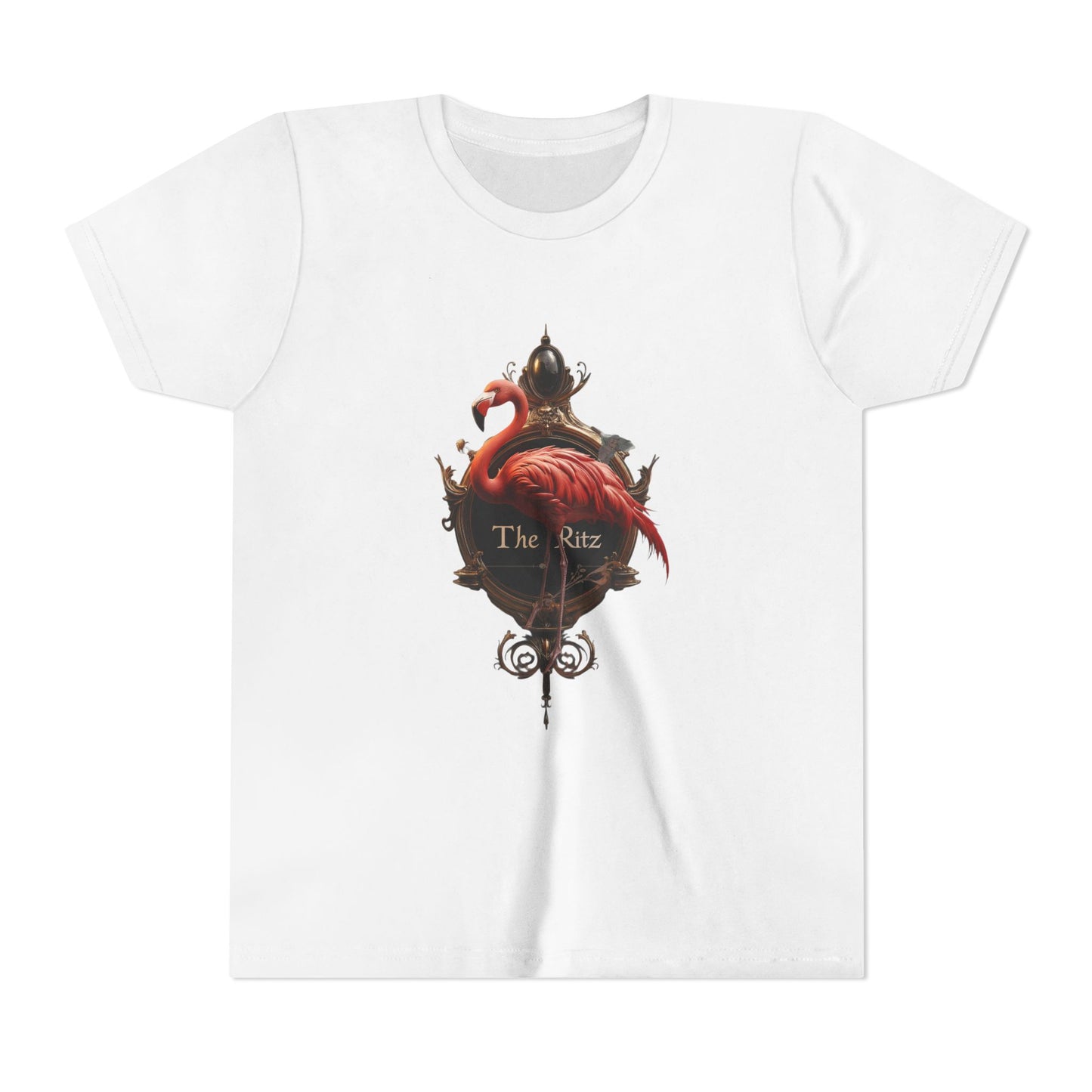 Ornate Frame Flamingo Youth Short Sleeve Tee – Gilded Ritz Garden Emblem