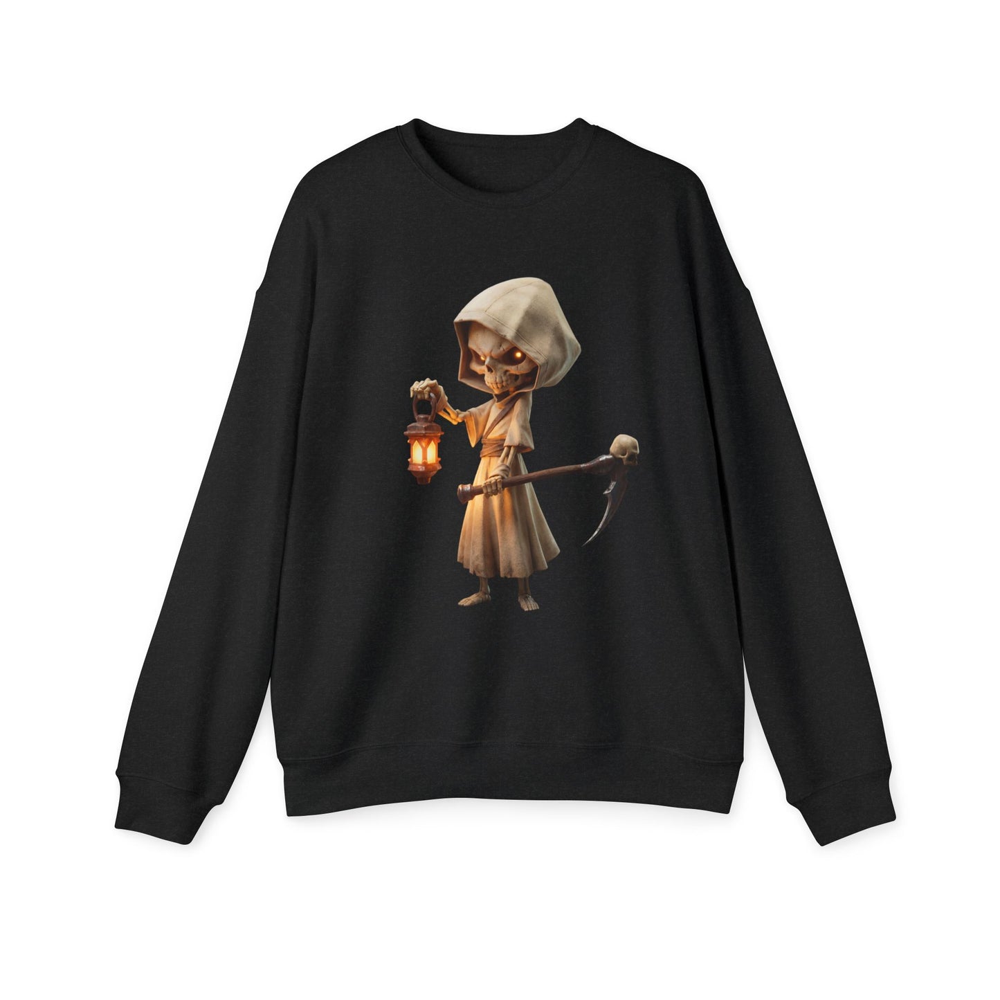 Lantern-Bearing Sentinel Unisex Drop Shoulder Sweatshirt – Hooded Grim Reap Guardian