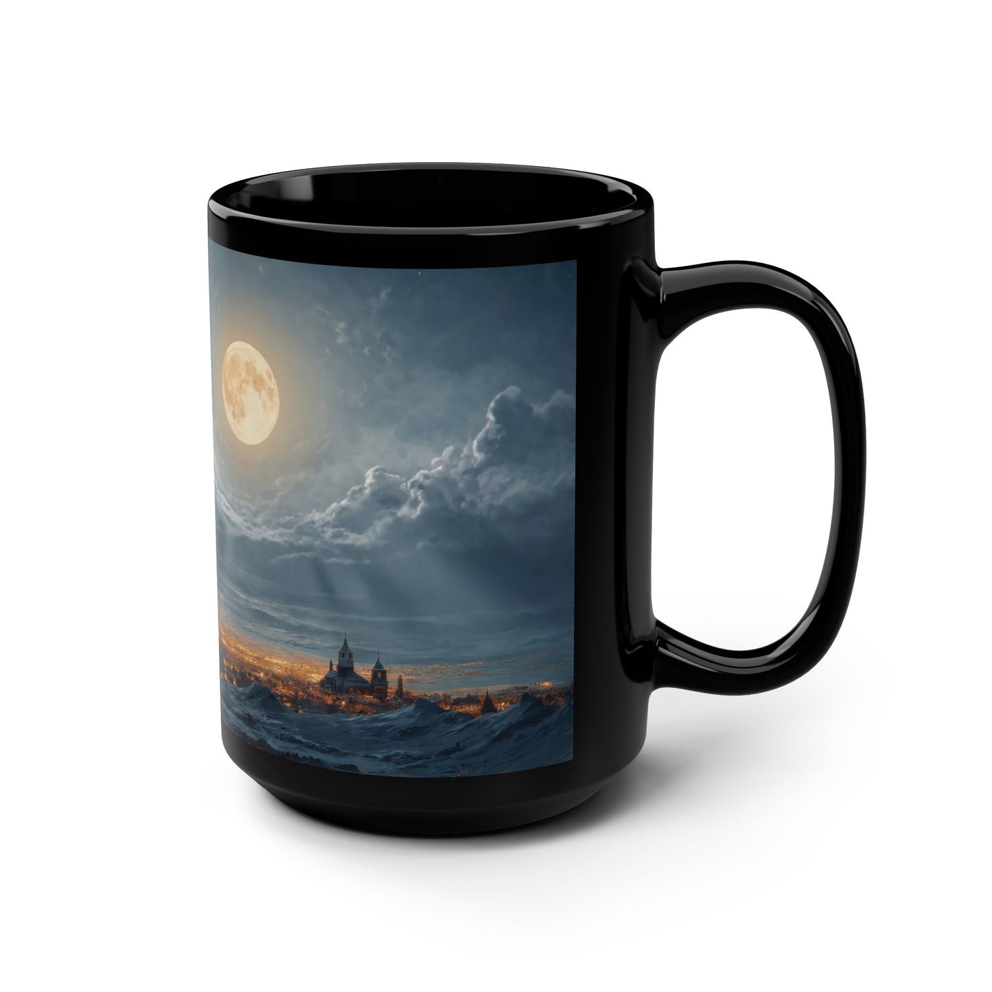 Moonlit Reindeer Sleigh Mug – Winter Nightscape Coffee Cup