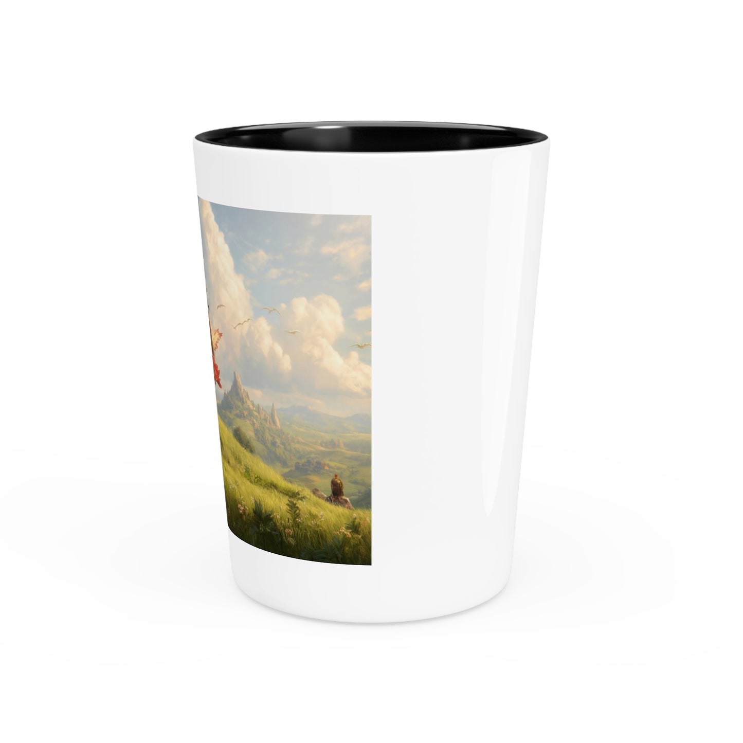 Skybound Eagle Rider Shot Glass – Crested Avian Sentinel on Sunlit Ridge