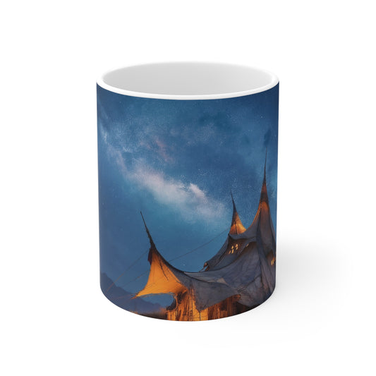 Starlit Nomad Tent Ceramic Mugs (11oz\15oz\20oz) – Milky Way Over Desert Hearth