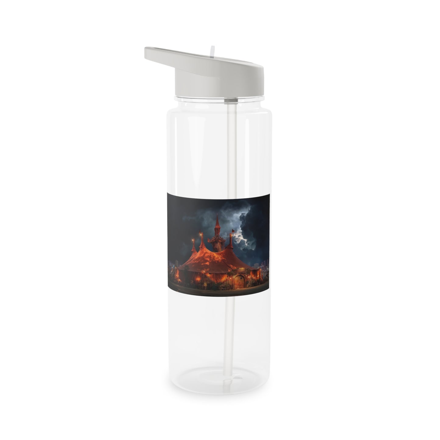 Storm Circus Tent Tritan Water Bottle – Crimson Canvas Under Thunderclouds