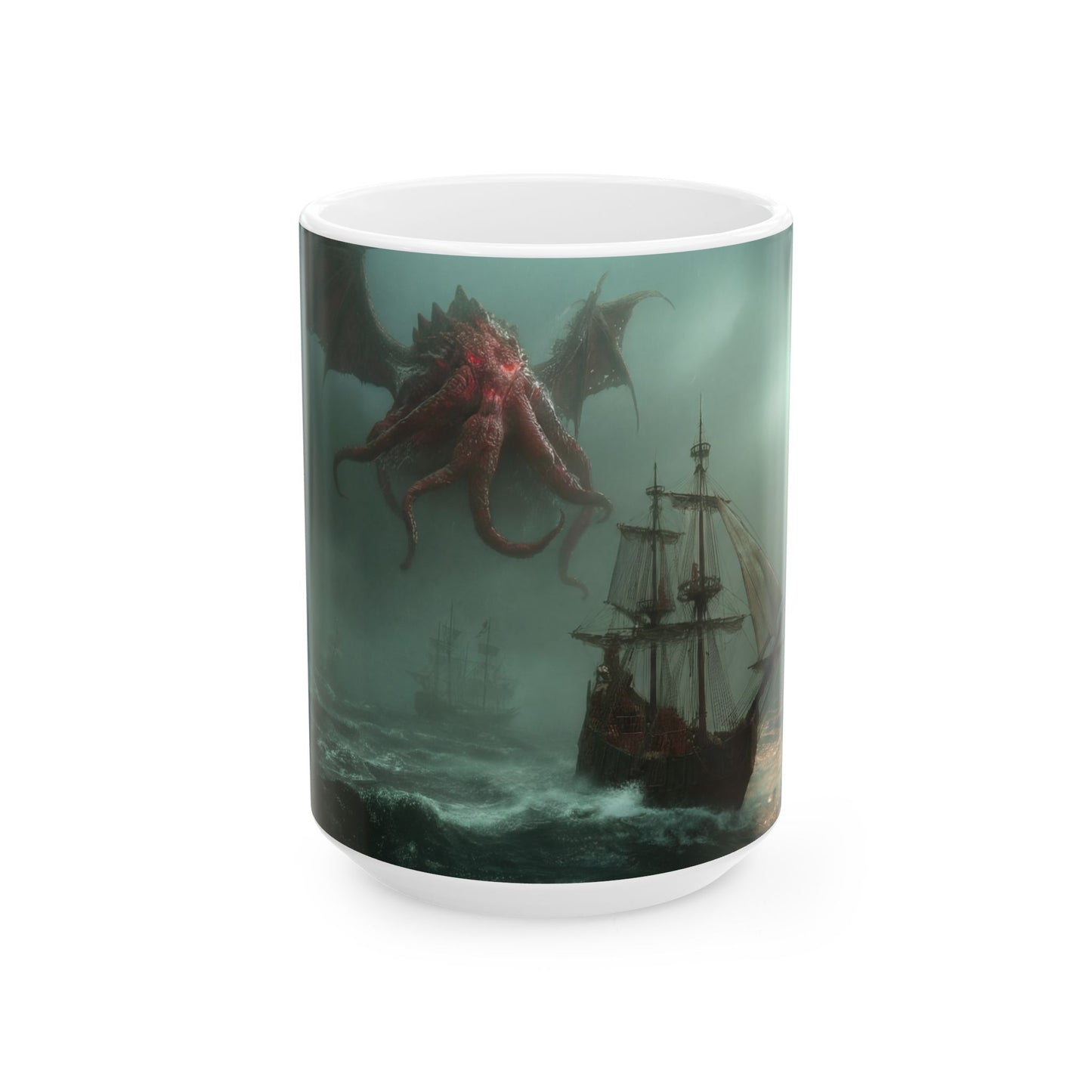 Leviathan’s Roar Ceramic Mug – (11oz, 15oz) Storm-Scarred Sea Serpent