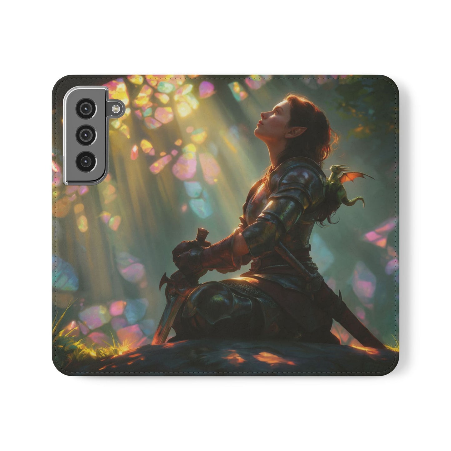 Crystal Grove Sentinel Flip Cases – Iridescent Forest Dawn Guardian