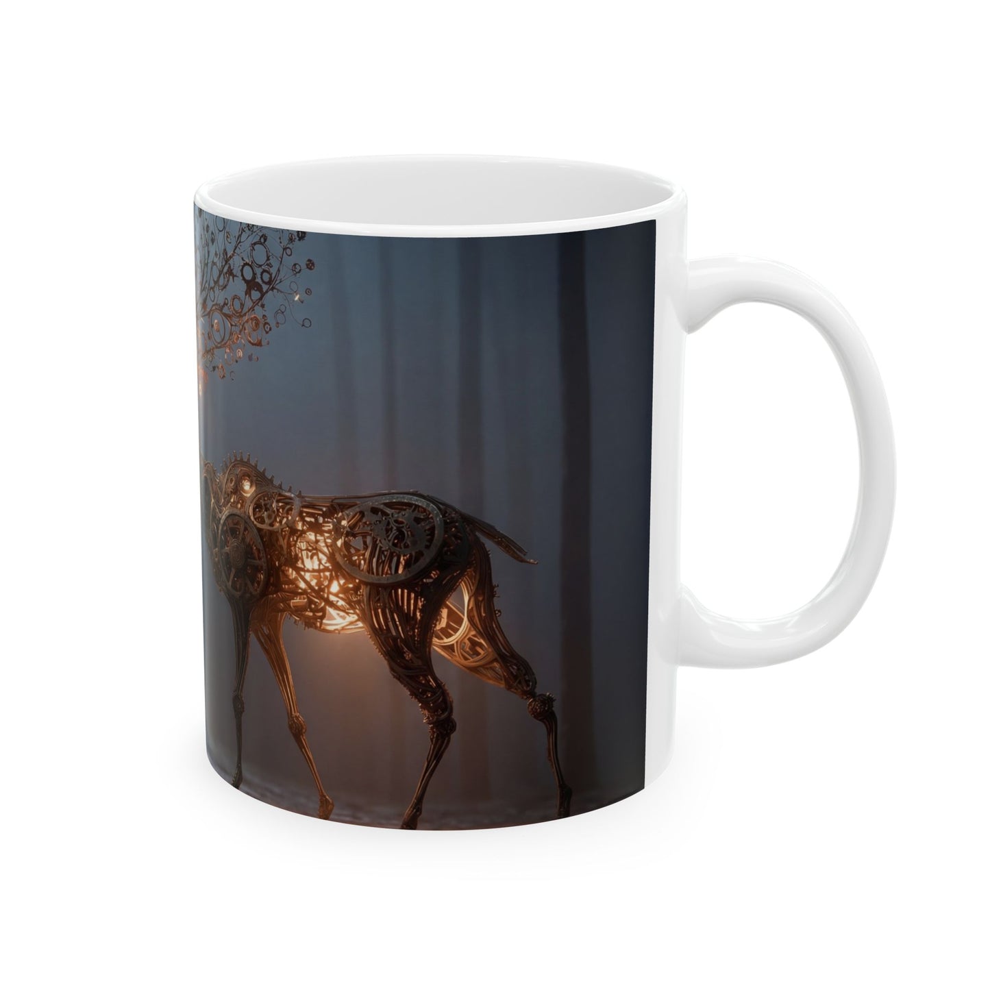 Steampunk Deer Ceramic Mug – Luminescent Gear Antlers