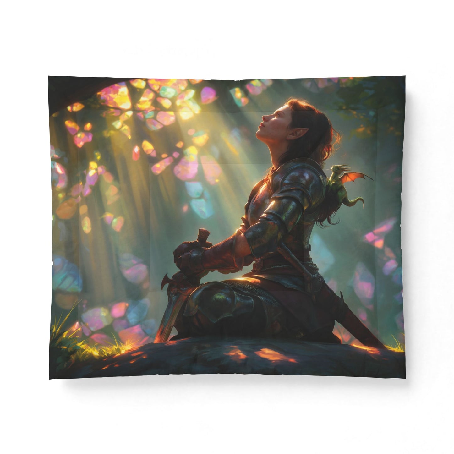 Elf Knight with Dragon – Sunlit Grove Rest Cotton Comforter