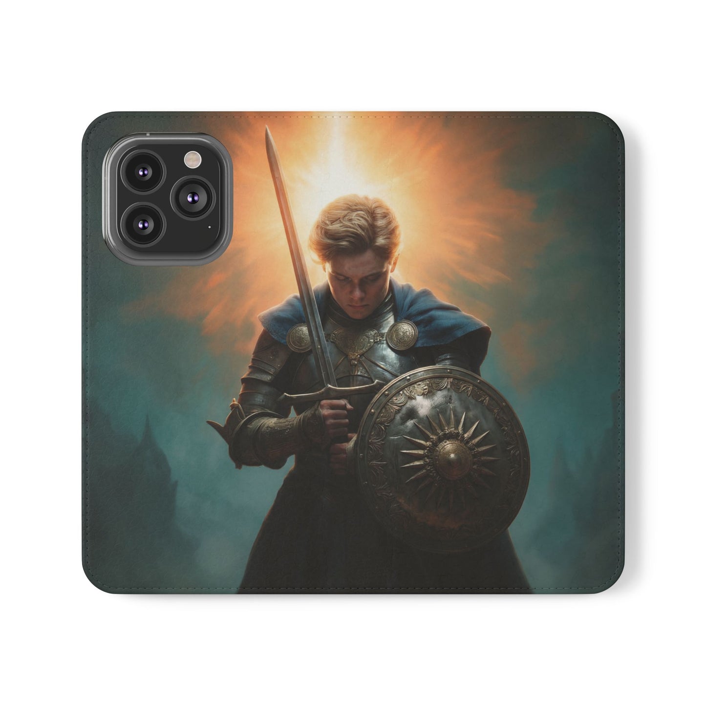 Dawn-Forged Knight Flip Cases – Radiant Armor Against Misty Skies
