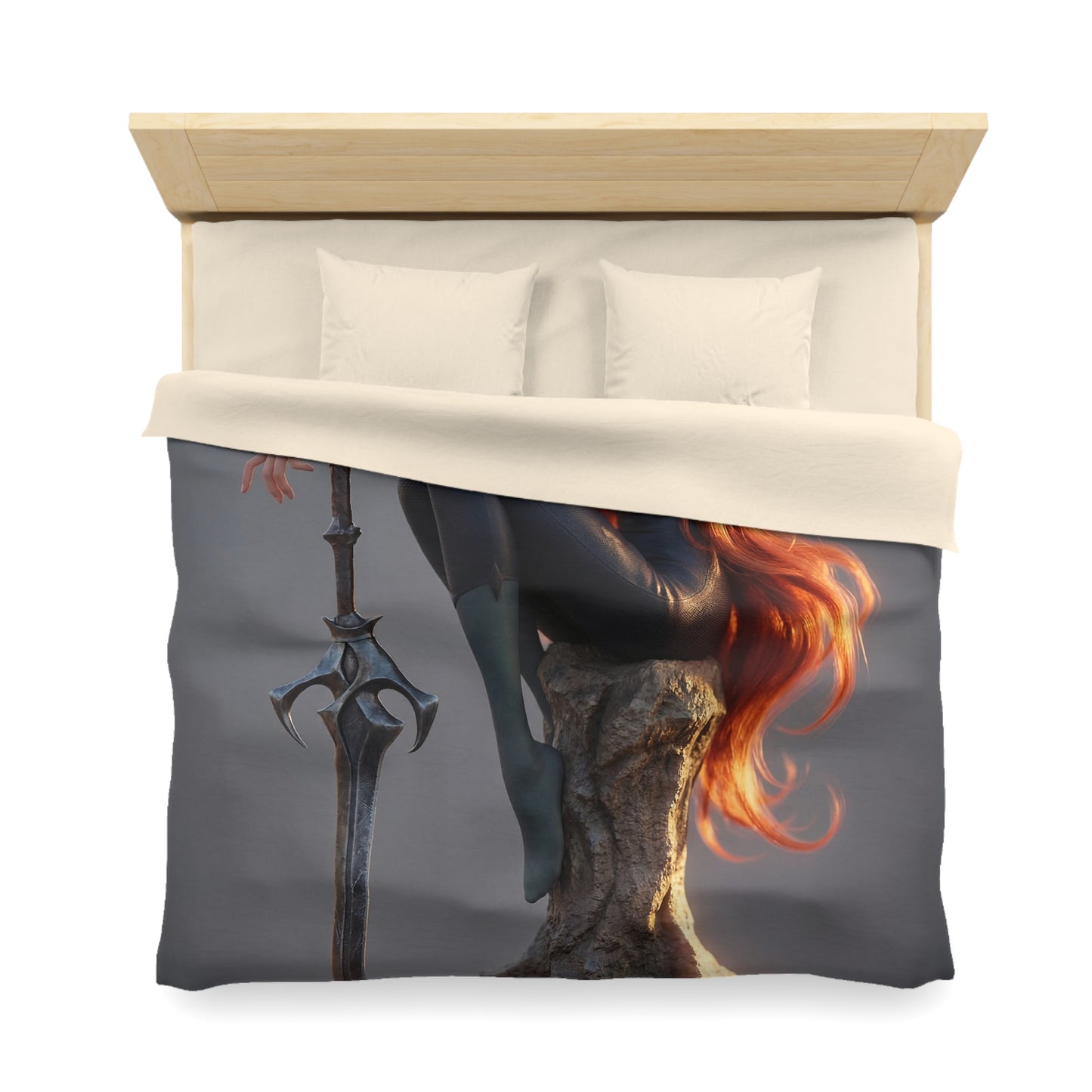Crimson Sentinel Microfiber Duvet Cover – Sunset Warrior’s Resting Place
