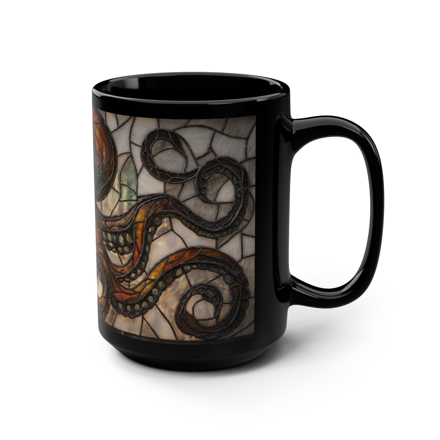 Stained Glass Octopus Mug – Amber Tentacle Tapestry