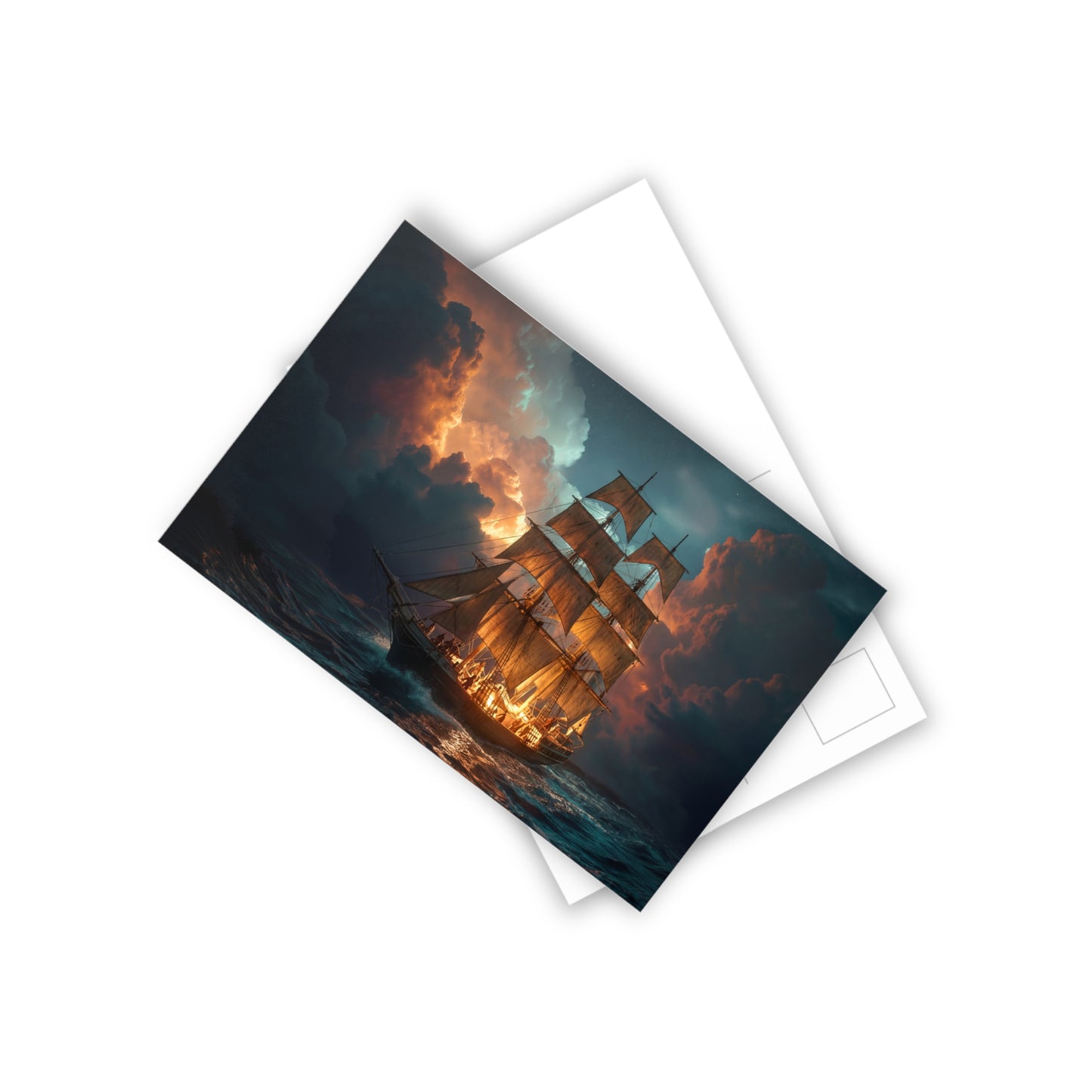 Golden Dawn Galleon Postcards (10pcs) – Warm Light Storm Sea Journey