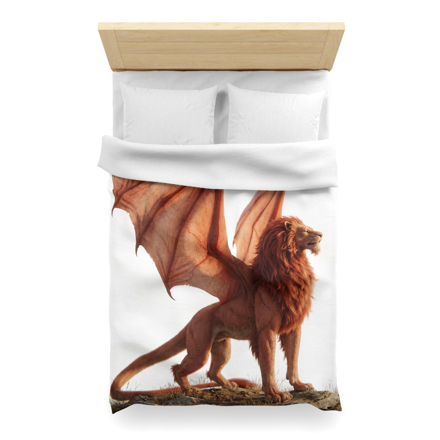 Winged Lion Sentinel Microfiber Duvet Cover – Sunset Throne of Warmth