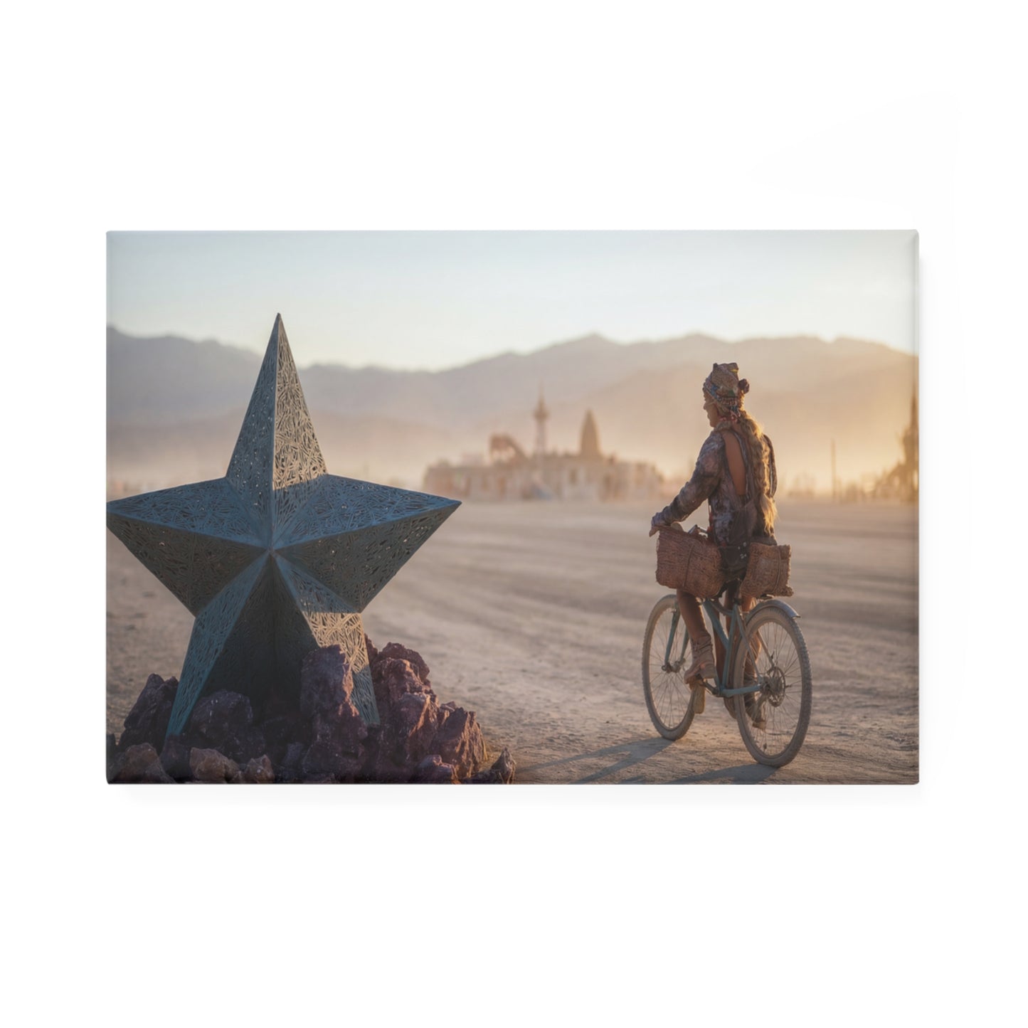 Desert Star Cyclist Button Magnet, Rectangle (1 & 10 pcs) – Sunset Ride Through Dusty Dreams