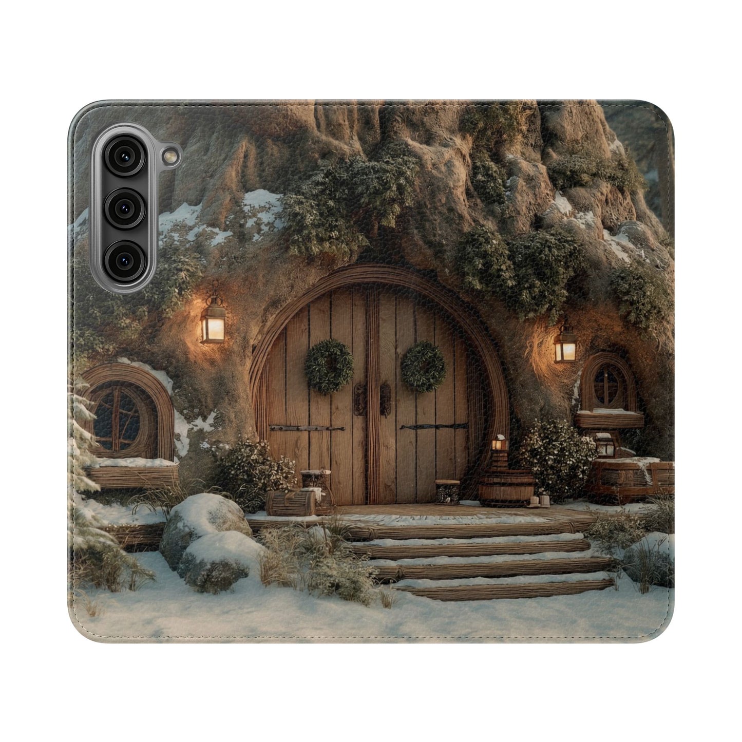 Hobbit Hole Flip Cases – Cozy Winter Doorway Scene