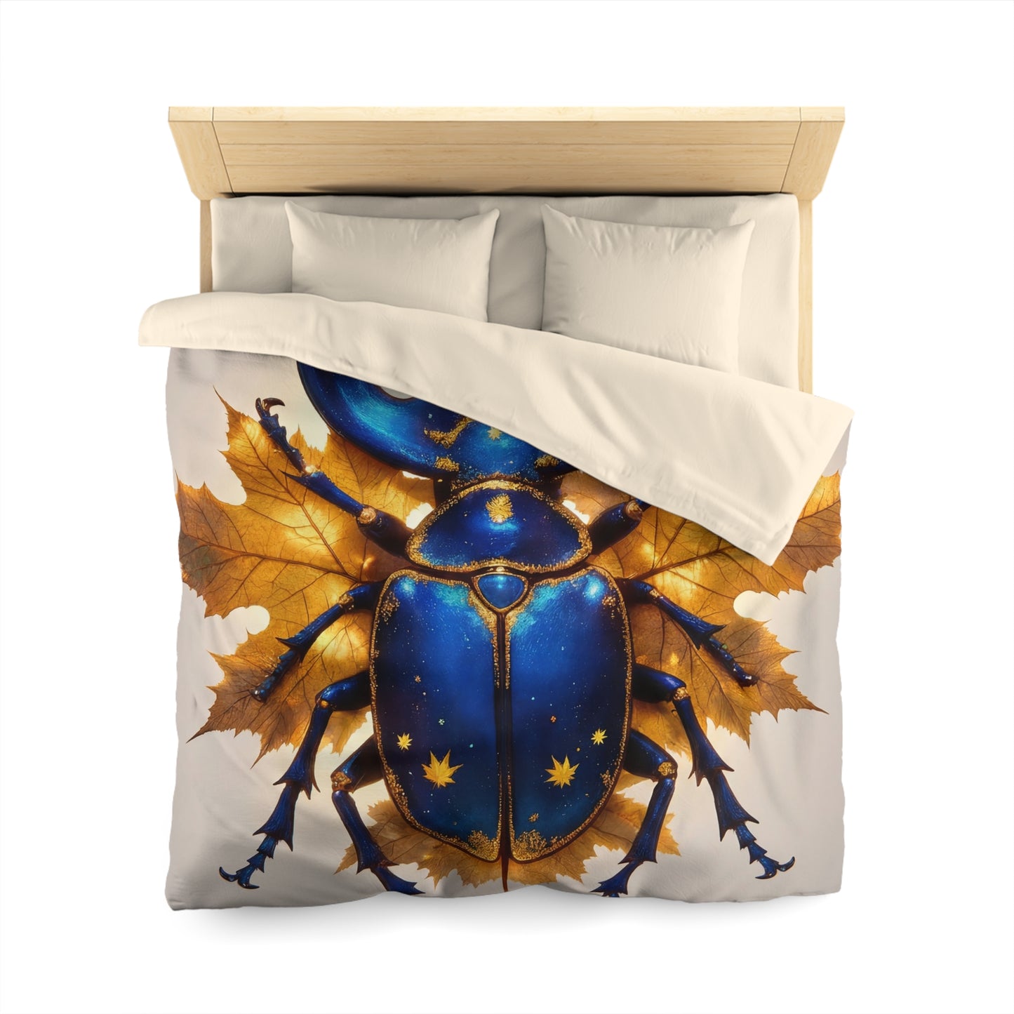 Celestial Beetle Microfiber Duvet Cover – Night Sky Guardian on Maple Leaves