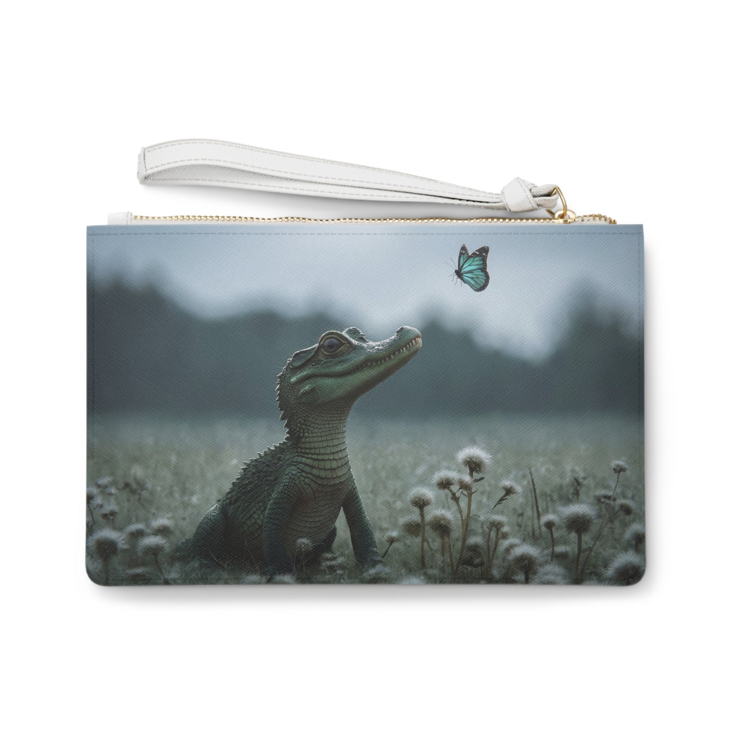 Azure Butterfly and Caiman Clutch Bag – Whispering Wetlands Dream