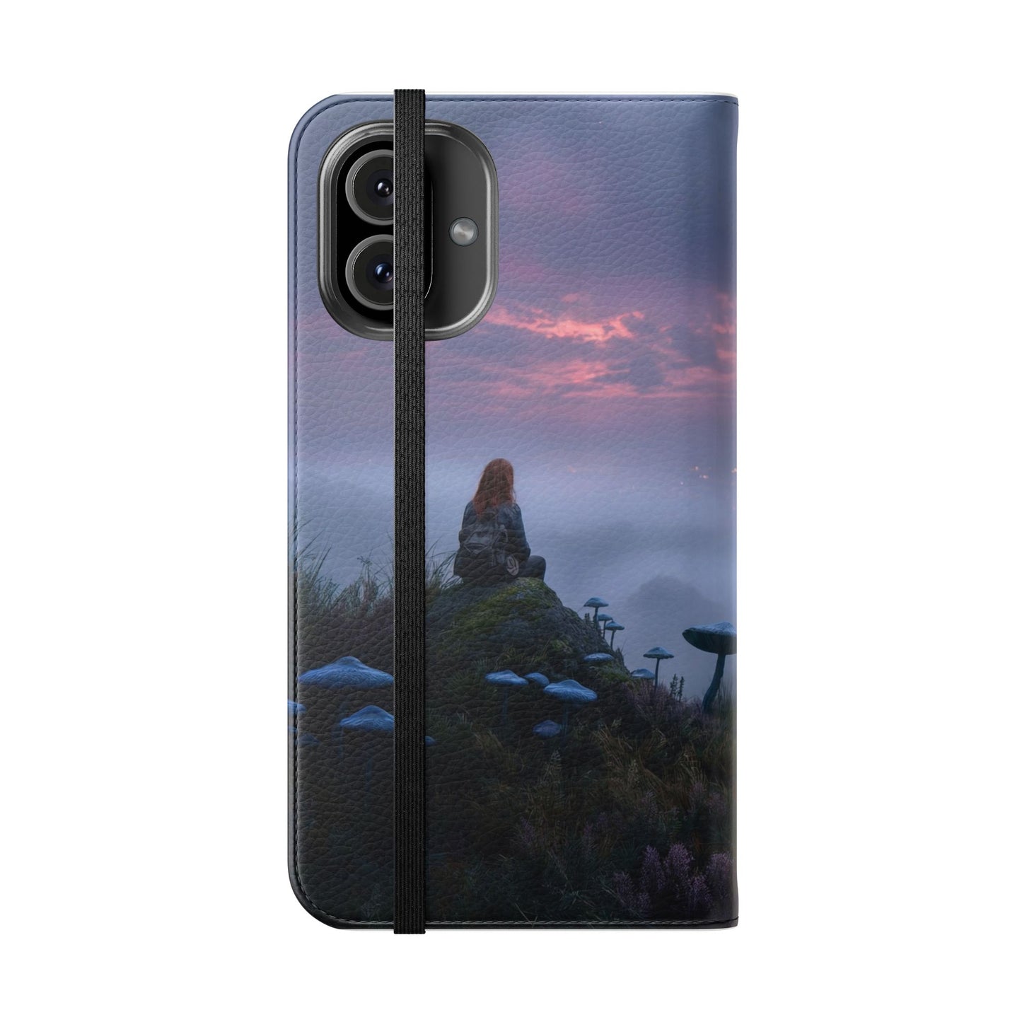 Misty Hilltop Flip Cases – Red-Haired Wanderer at Twilight