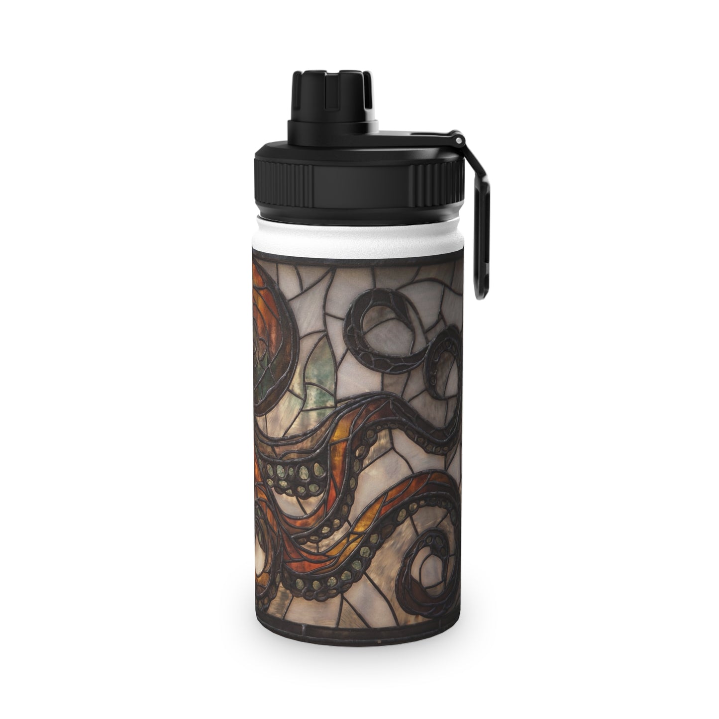 Stained Glass Octopus Water Bottle – Amber Abyss Design, Sports Lid