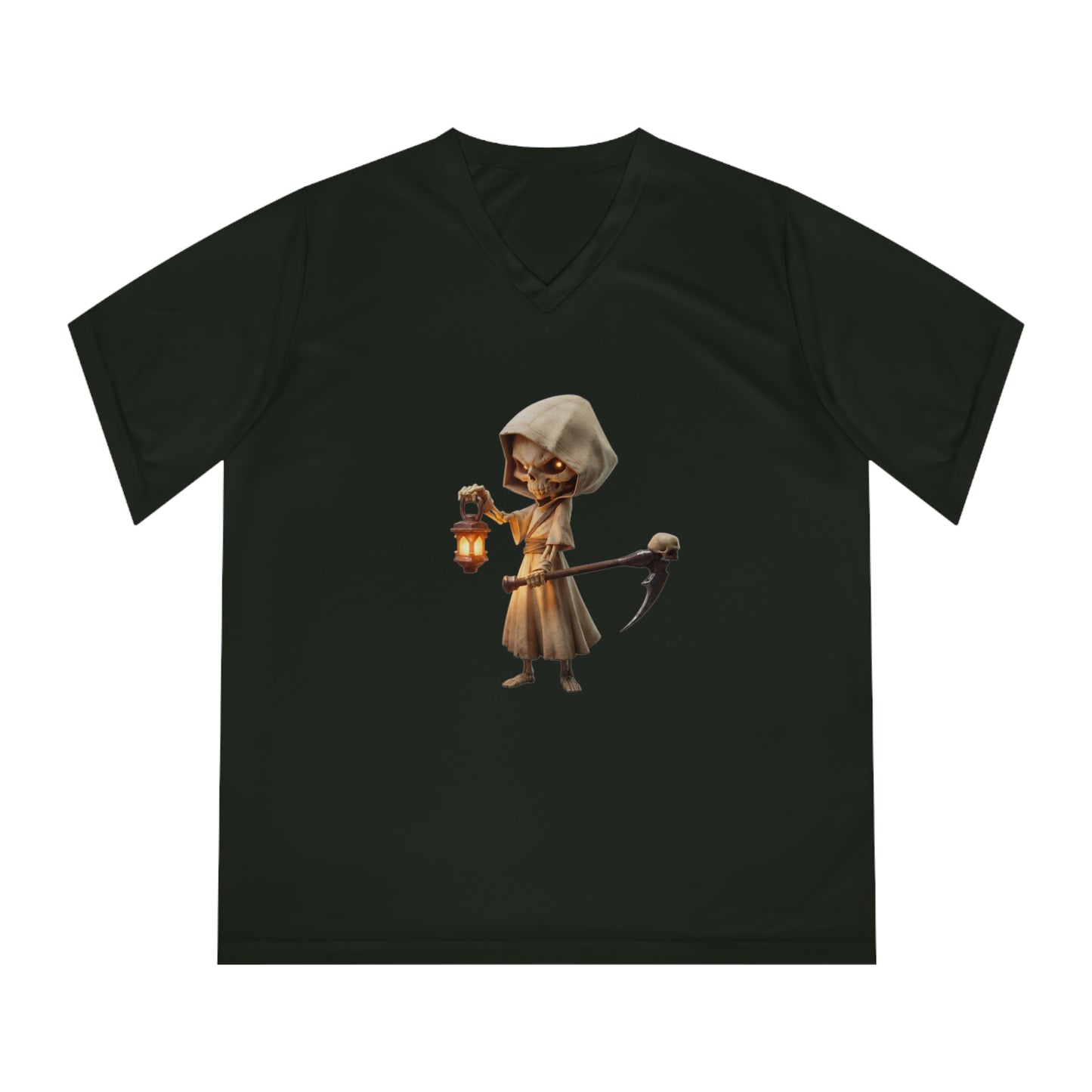 Lantern Guardian Women's Performance V-Neck T-Shirt – Bone Sentinel with Gilded Flame