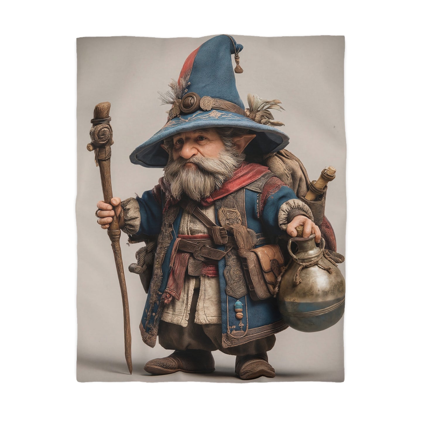 Traveling Wizard Duvet Cover – Blue Cloak and Feathered Hat Dreamscape