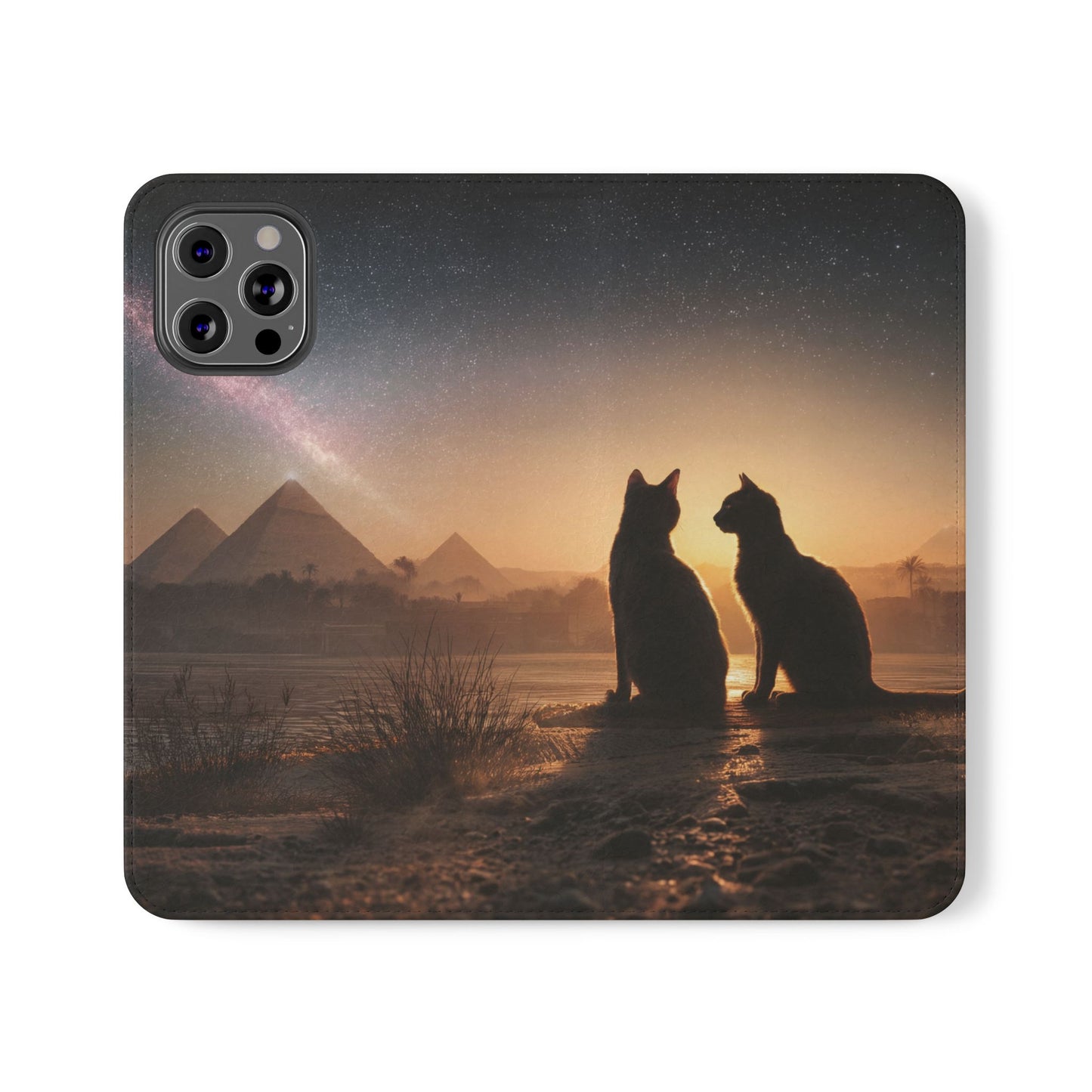 Pharaoh Cats Flip Cases – Starry Nile Guardians on the Bank