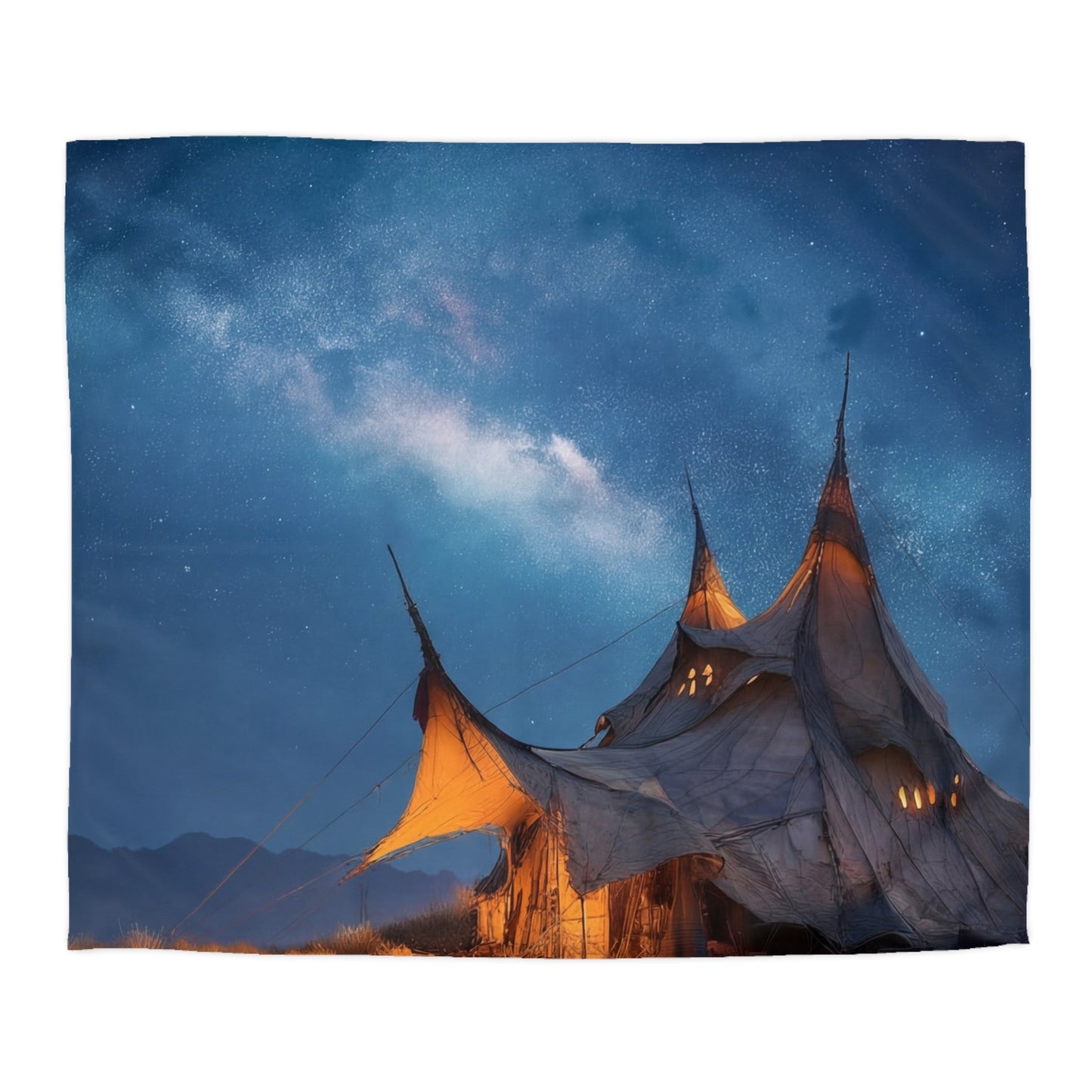 Starlit Nomad Tent Duvet Cover – Milky Way Sanctuary Under Open Skies