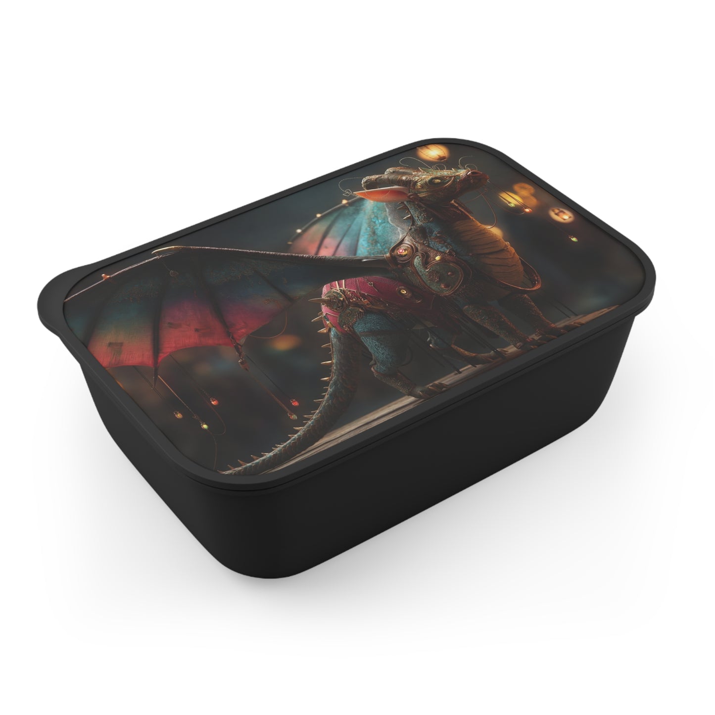 Regal Dragon with Lantern Wings PLA Bento Box with Band and Utensils – Twilight Market Guardian