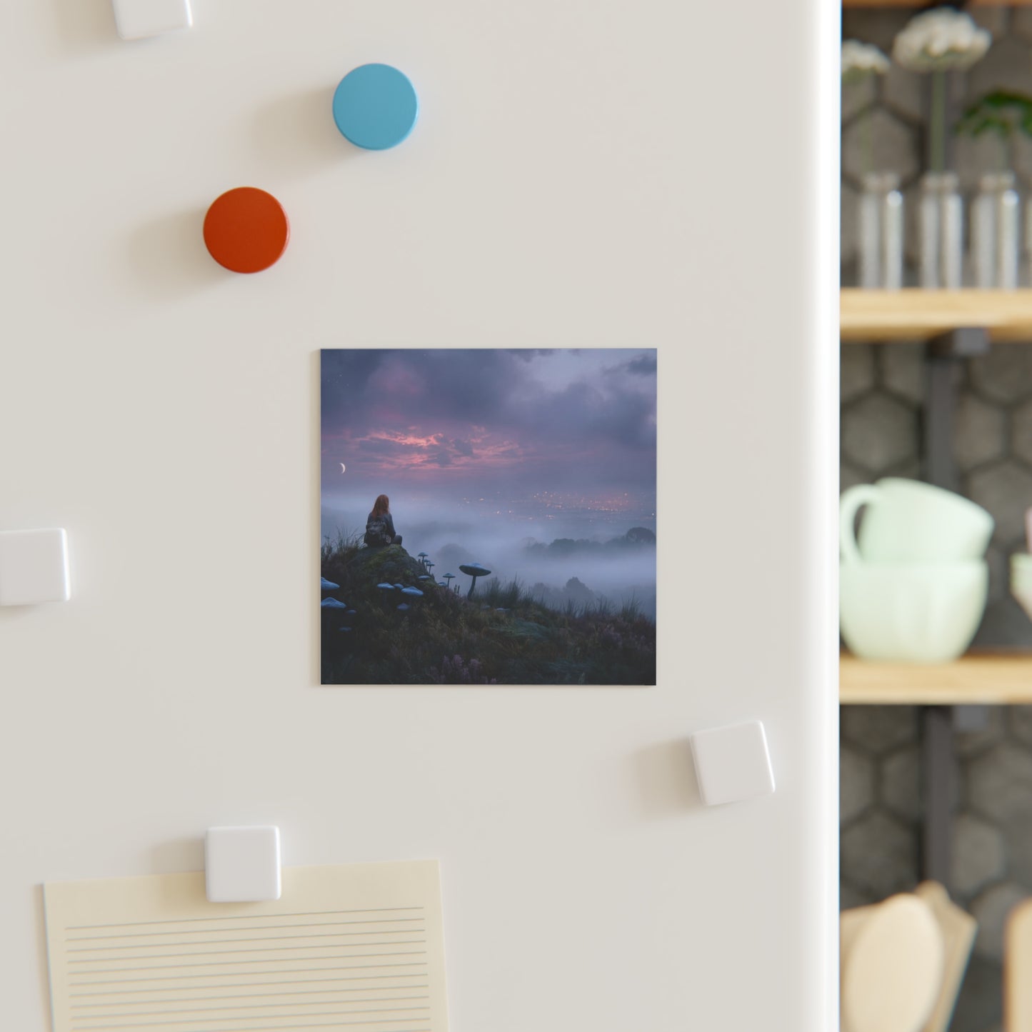 Lone Pathfinder Square Magnet – Twilight Vista with Crescent Moon