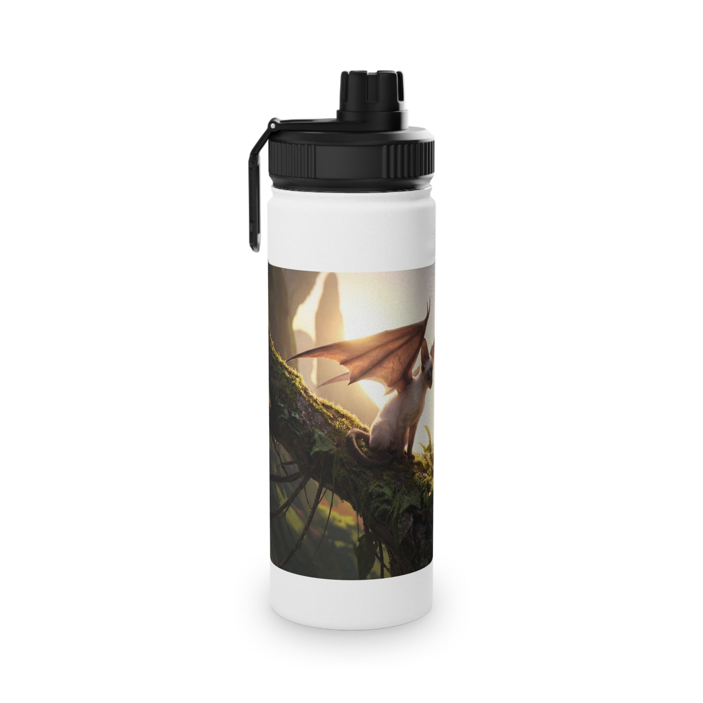 Winged Siamese Kittens Stainless Steel Water Bottle, Sports Lid – Sunlit Grove Whispers
