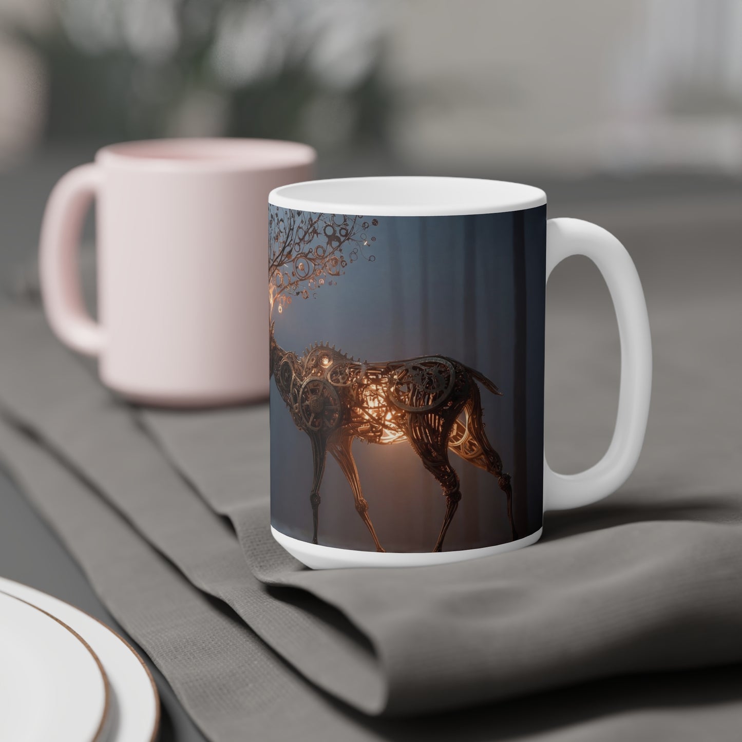 Clockwork Stag Ceramic Mugs (11oz\15oz\20oz) – Luminescent Forest Sentinel