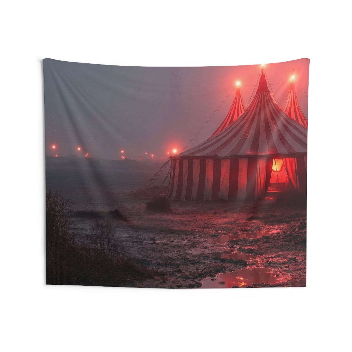 Crimson Circus Tent Indoor Wall Tapestries – Midnight Mirage on the Shoreline