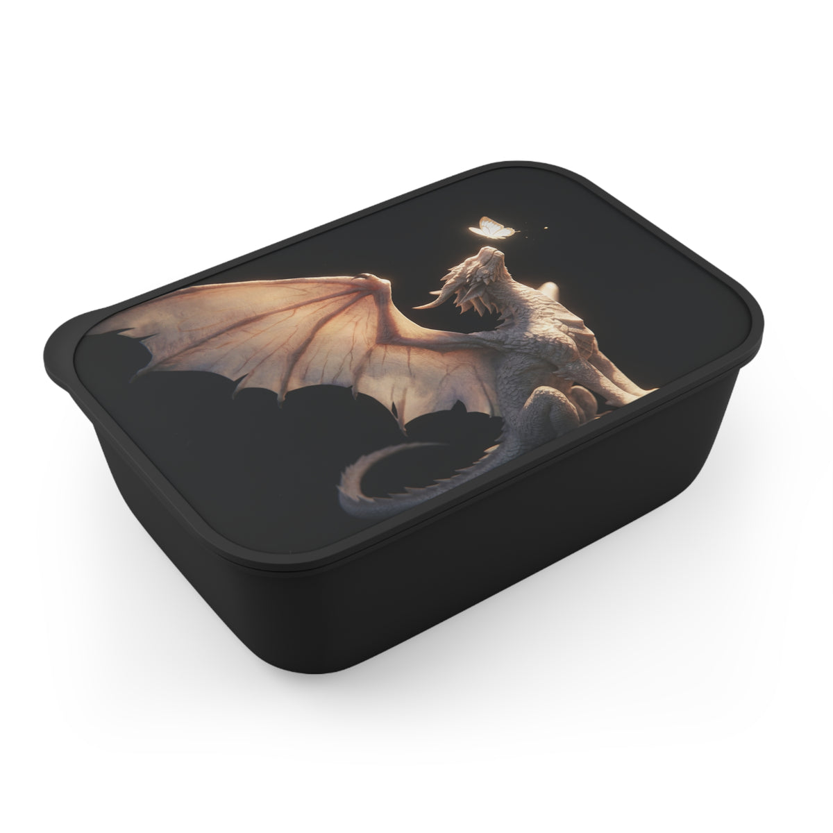Gentle Dragon with Butterfly PLA Bento Box with Band and Utensils – Soft Glow Guardian