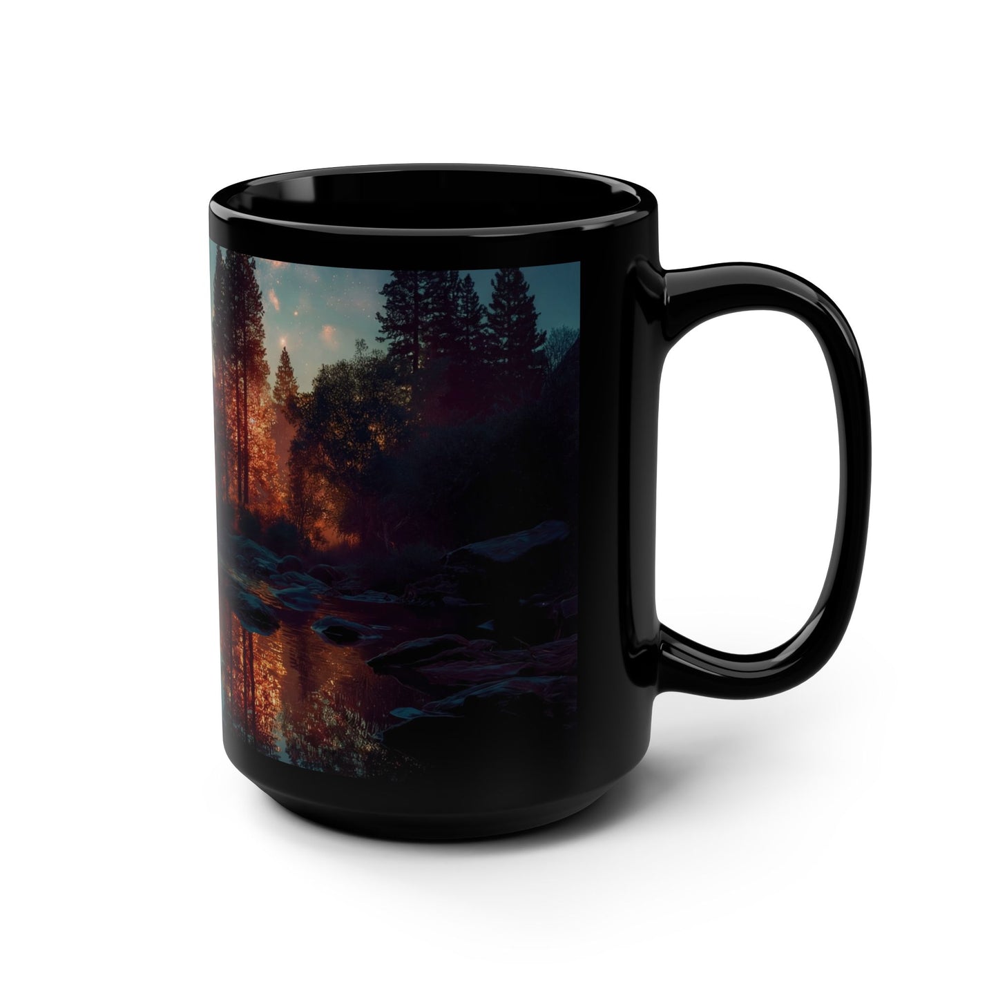 Starlight Valley Black Mug, 15oz – Mirrored Mountain Glow